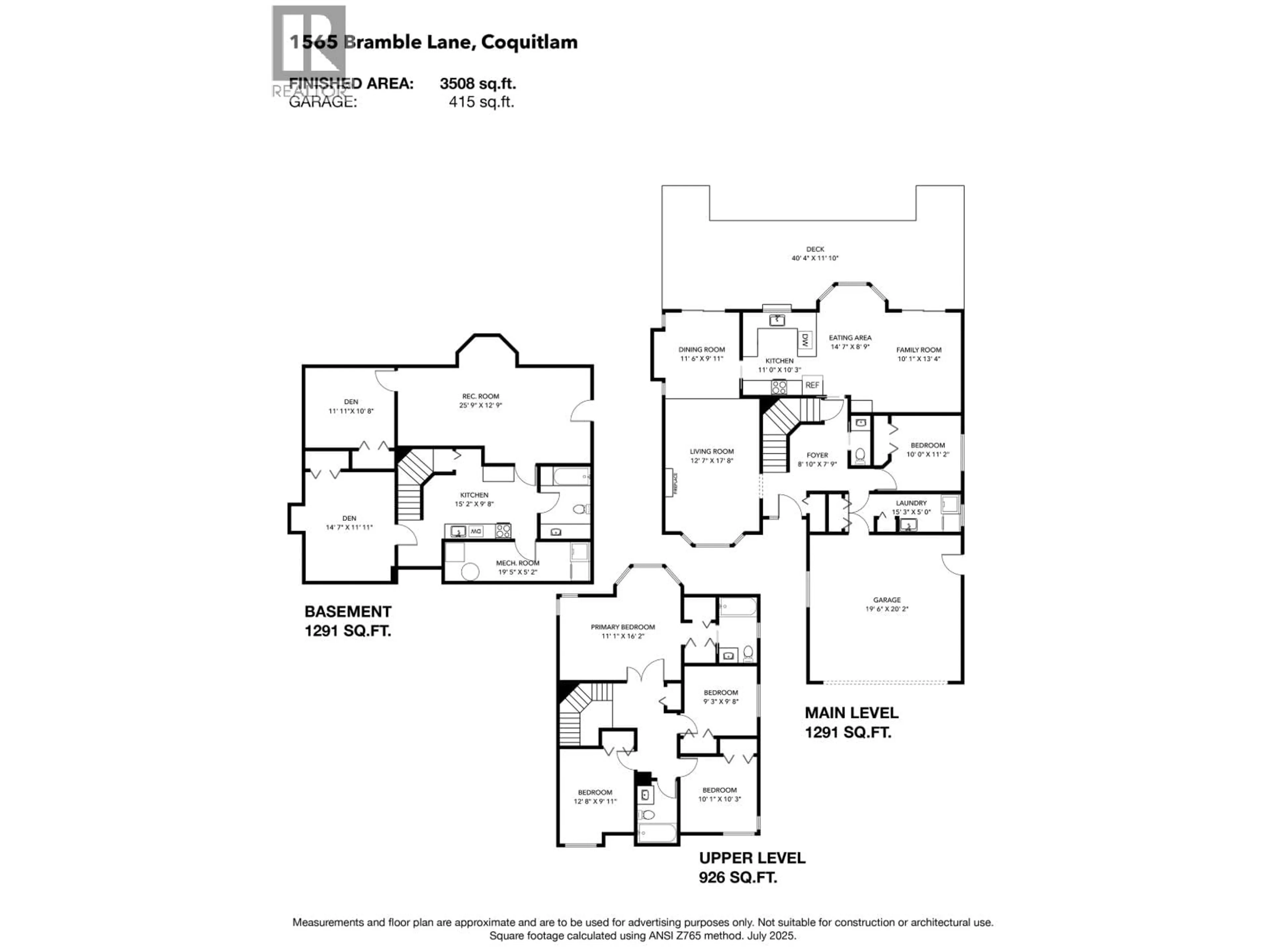 Floor plan for 1565 BRAMBLE LANE, Coquitlam British Columbia V3E2T5