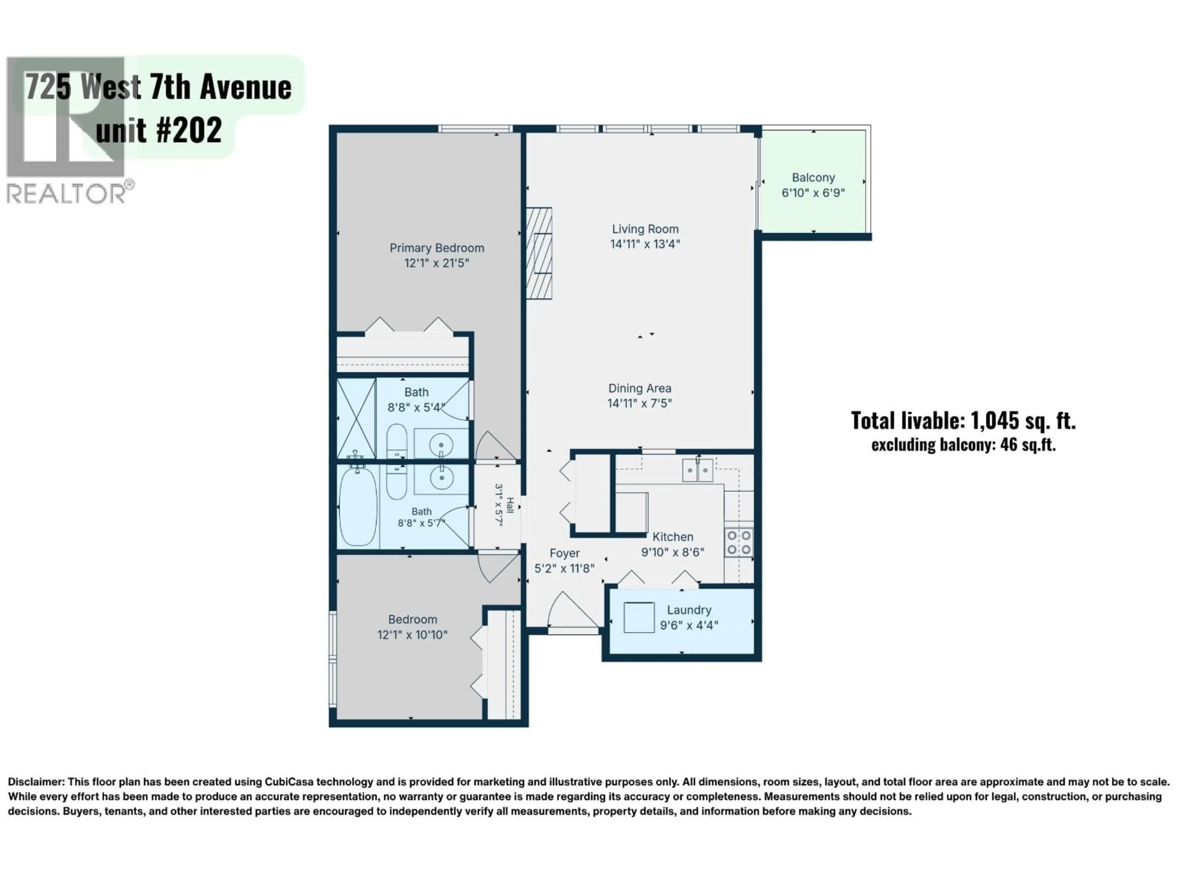 Floor plan for 202 - 725 W 7TH AVENUE, Vancouver British Columbia V5Z1B9