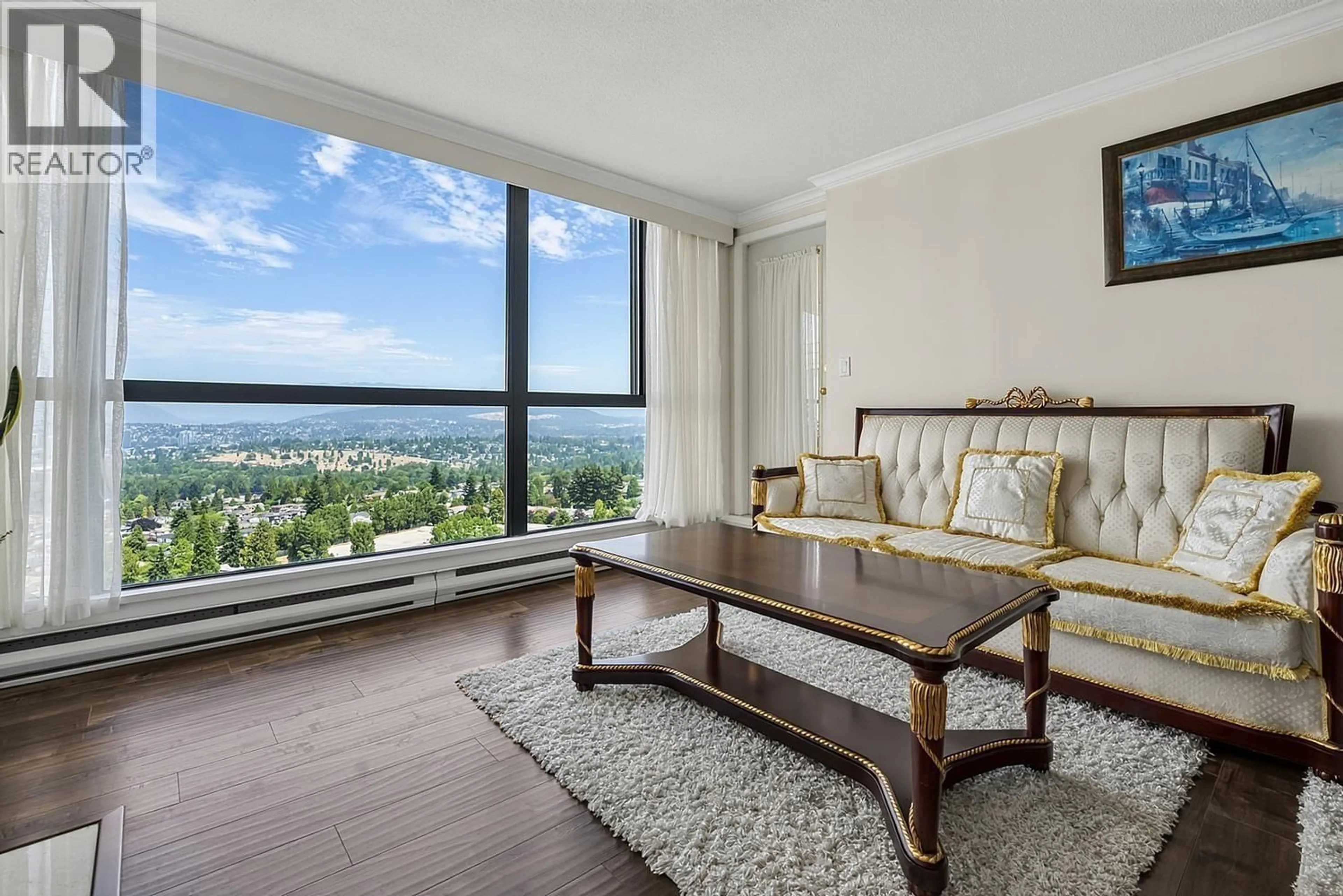 Living room with furniture, wood/laminate floor for 2106 - 5899 WILSON AVENUE, Burnaby British Columbia V5H4R9
