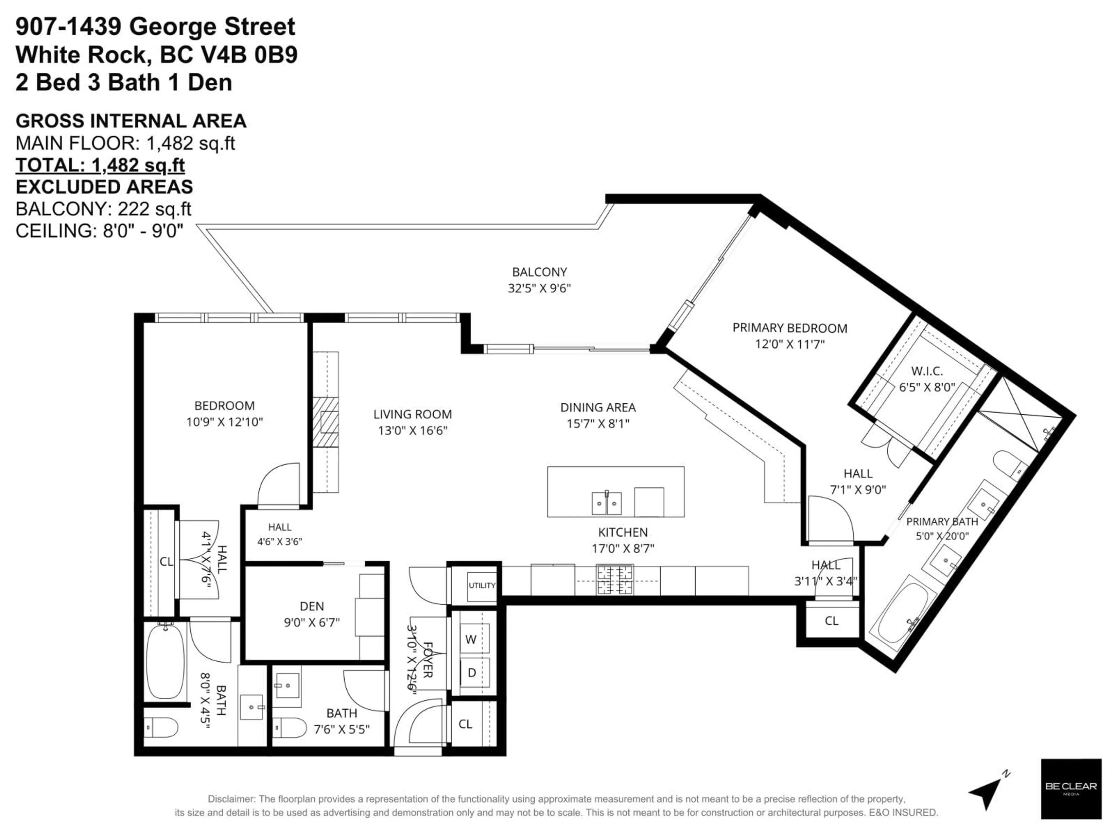 Floor plan for 907 - 1439 GEORGE STREET, White Rock British Columbia V4B0B9