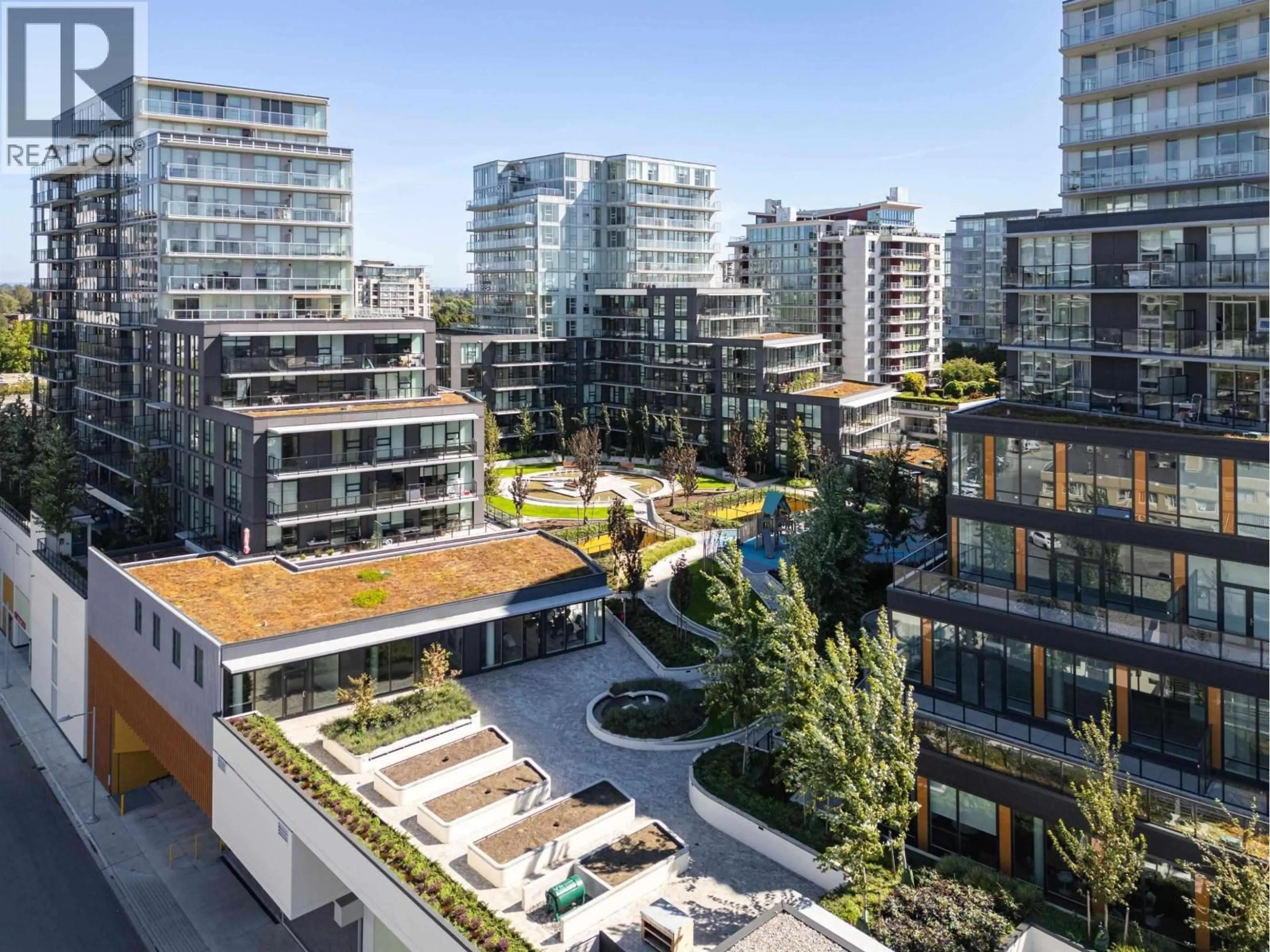 A pic from outside/outdoor area/front of a property/back of a property/a pic from drone, city buildings view from balcony for 1405 - 8111 PARK ROAD, Richmond British Columbia V6Y0M2
