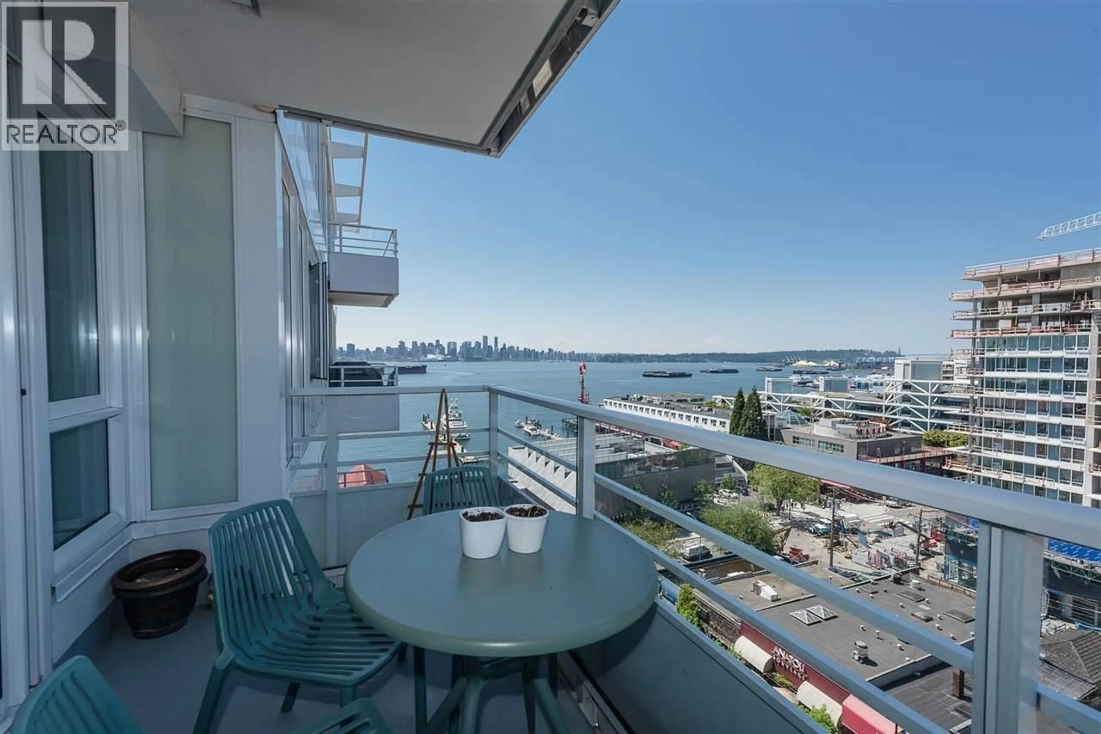 Balcony in the apartment, water/lake/river/ocean view for 1003 - 133 ESPLANADE, North Vancouver British Columbia V7L1A1