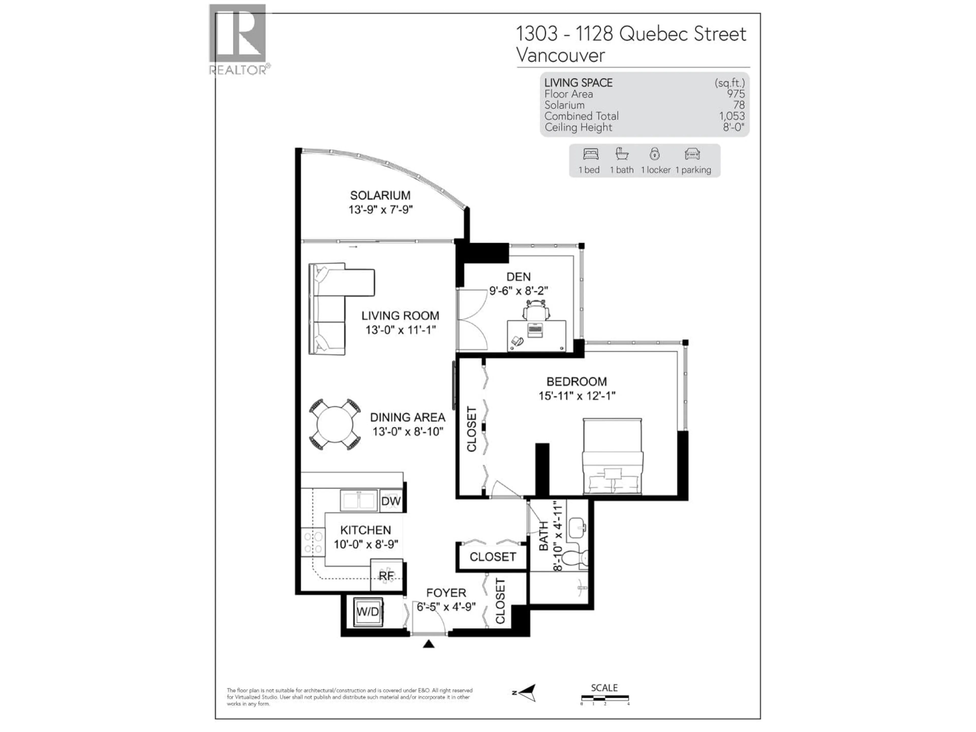 Floor plan for 1303 - 1128 QUEBEC STREET, Vancouver British Columbia V6A4E1
