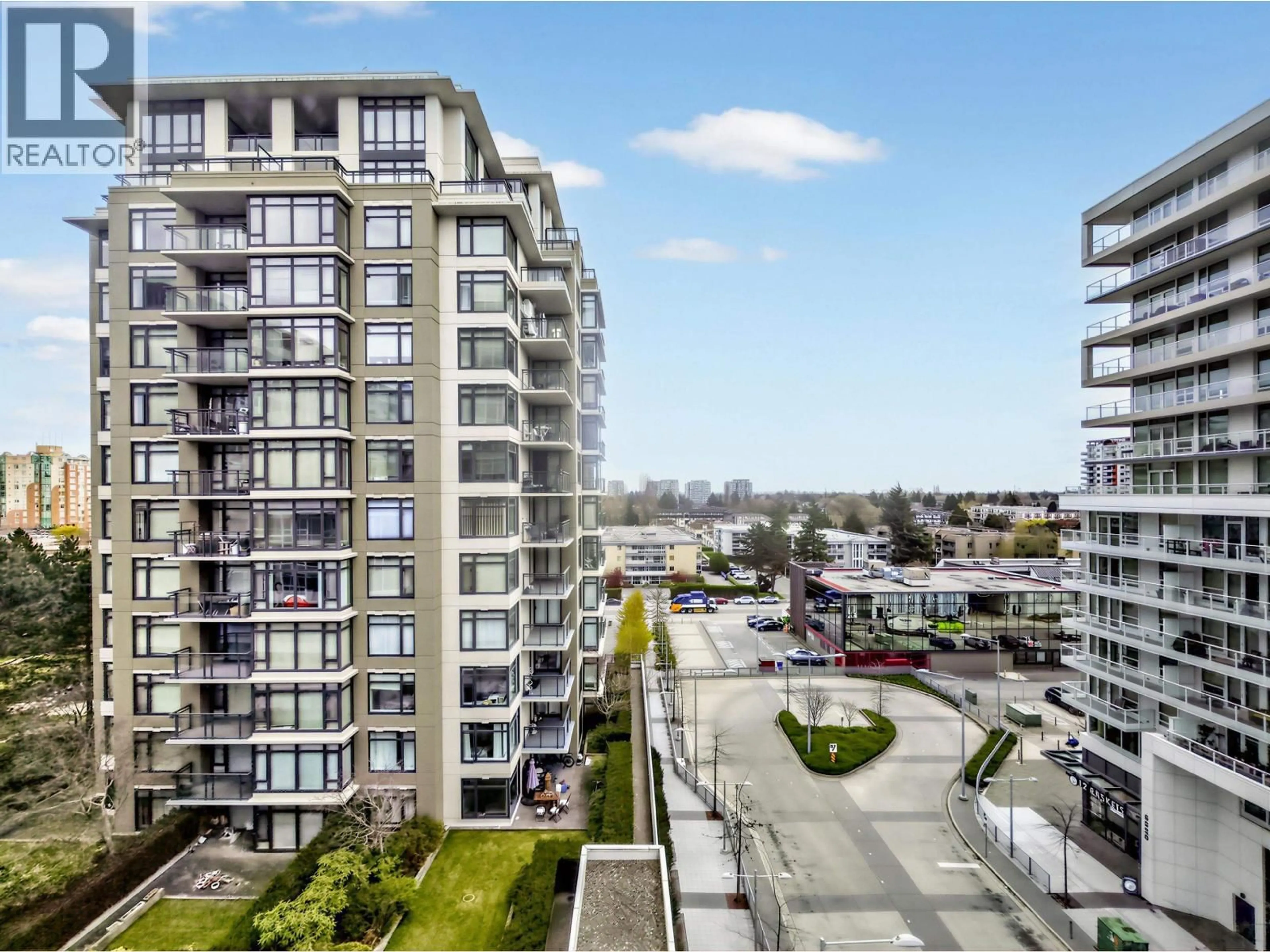 A pic from outside/outdoor area/front of a property/back of a property/a pic from drone, city buildings view from balcony for 902 - 6288 NO. 3 ROAD, Richmond British Columbia V6Y0J4