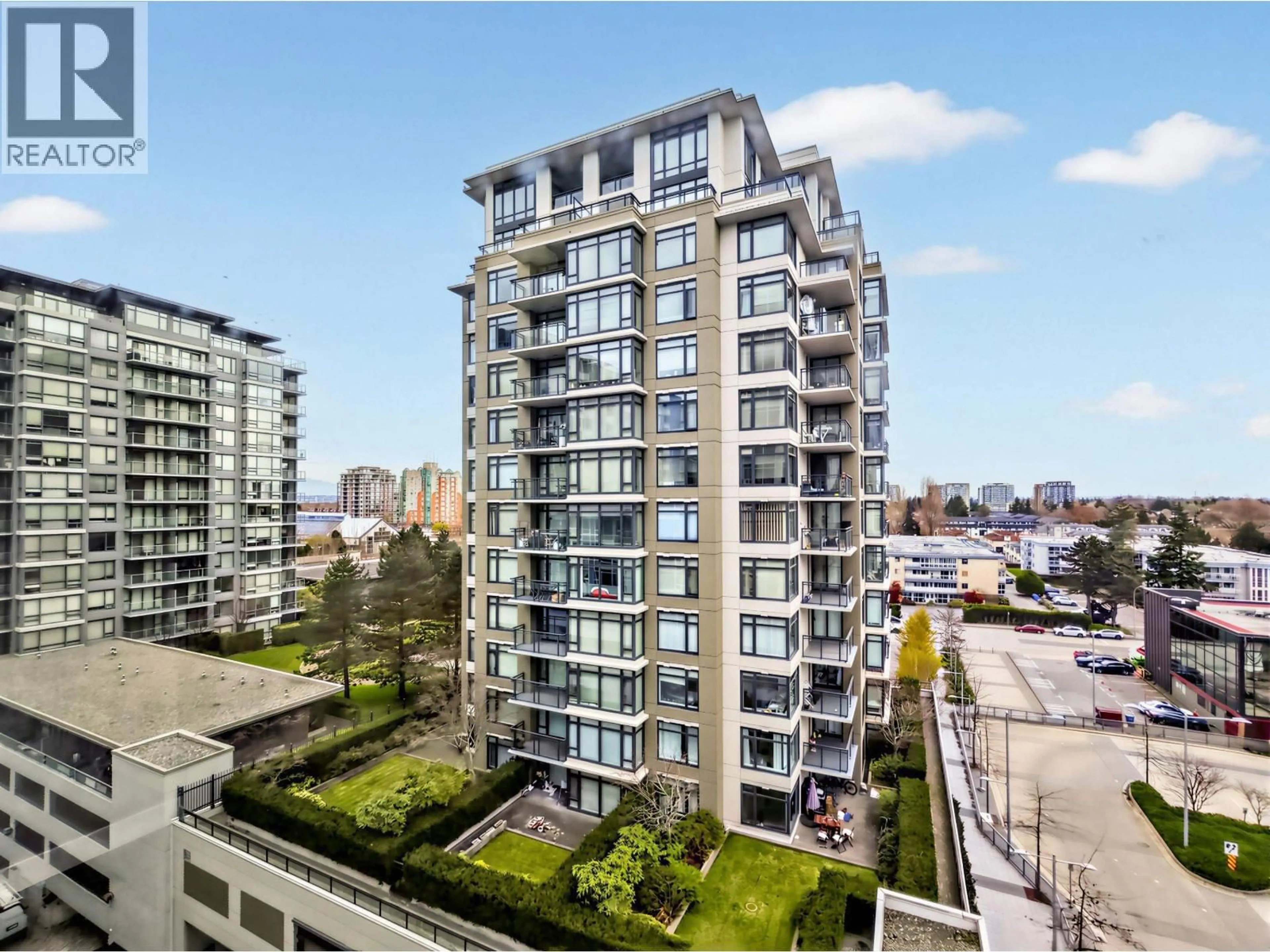 A pic from outside/outdoor area/front of a property/back of a property/a pic from drone, city buildings view from balcony for 902 - 6288 NO. 3 ROAD, Richmond British Columbia V6Y0J4
