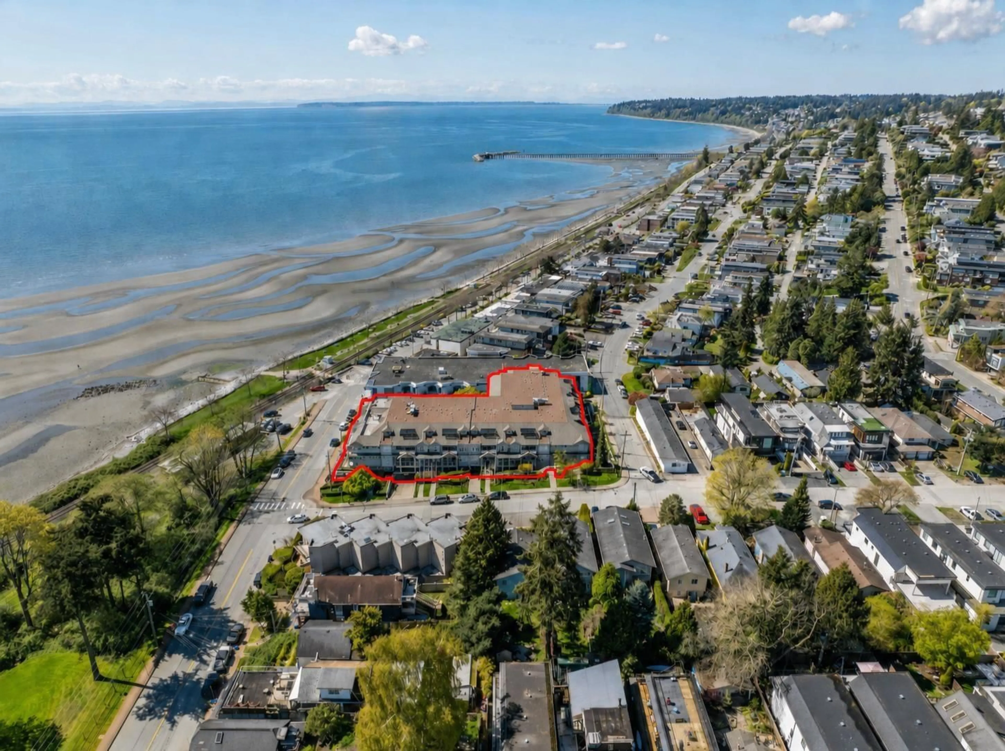 A pic from outside/outdoor area/front of a property/back of a property/a pic from drone, water/lake/river/ocean view for 204 - 15621 MARINE DRIVE, White Rock British Columbia V4B1E1
