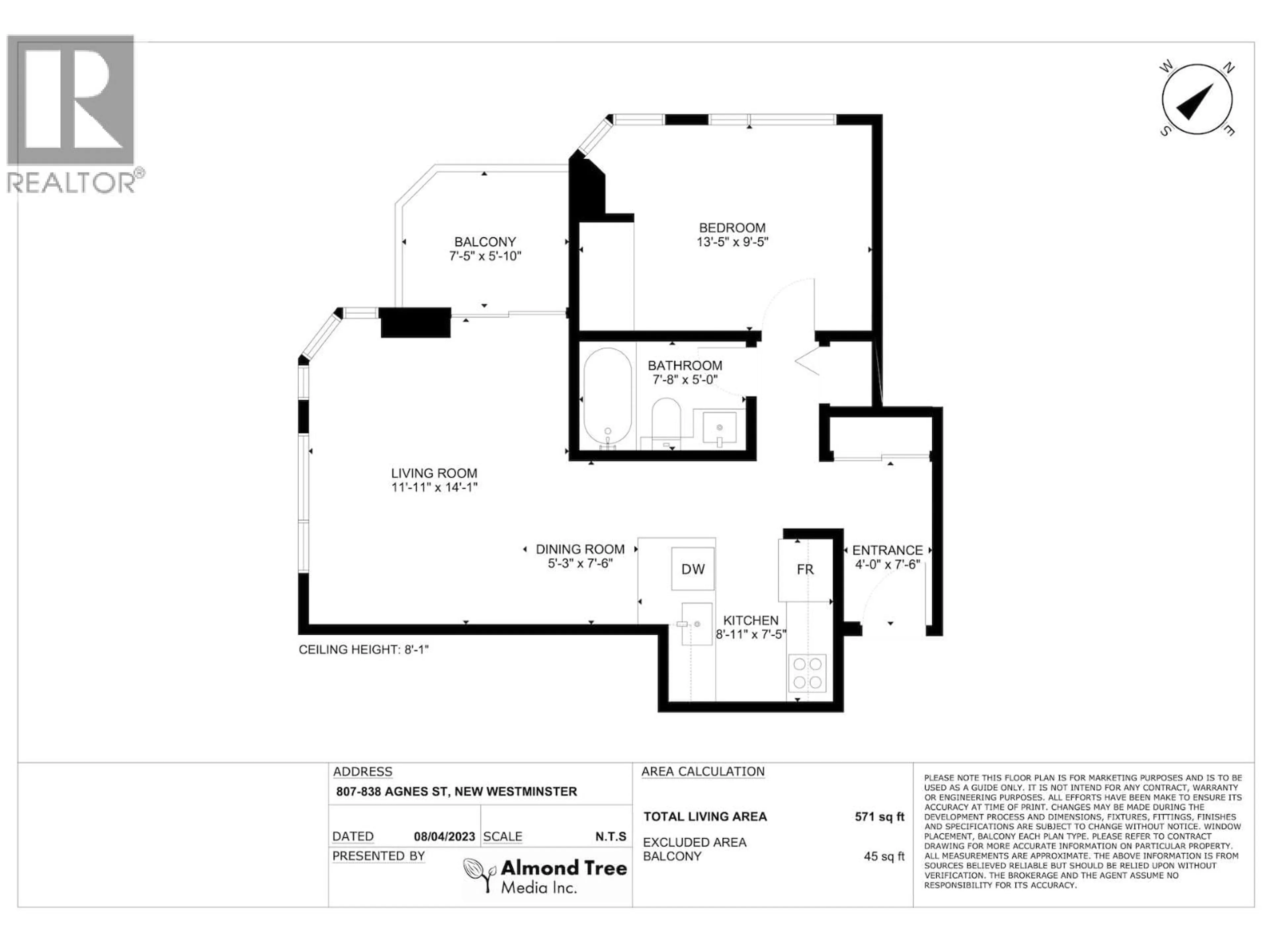 Floor plan for 807 - 838 AGNES STREET, New Westminster British Columbia V3M6R3