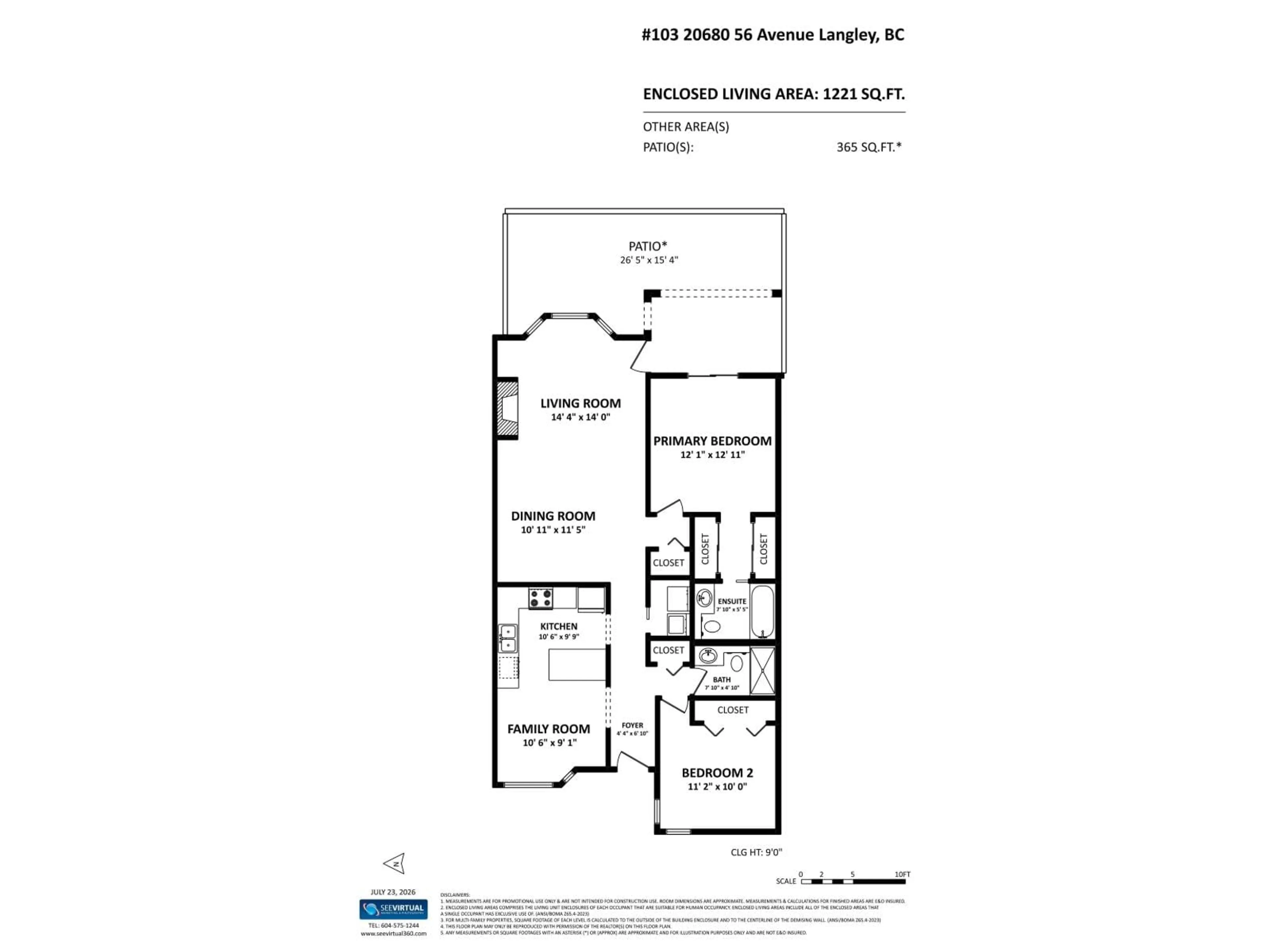 Floor plan for 103 - 20680 56 AVENUE, Langley British Columbia V3A3Z1