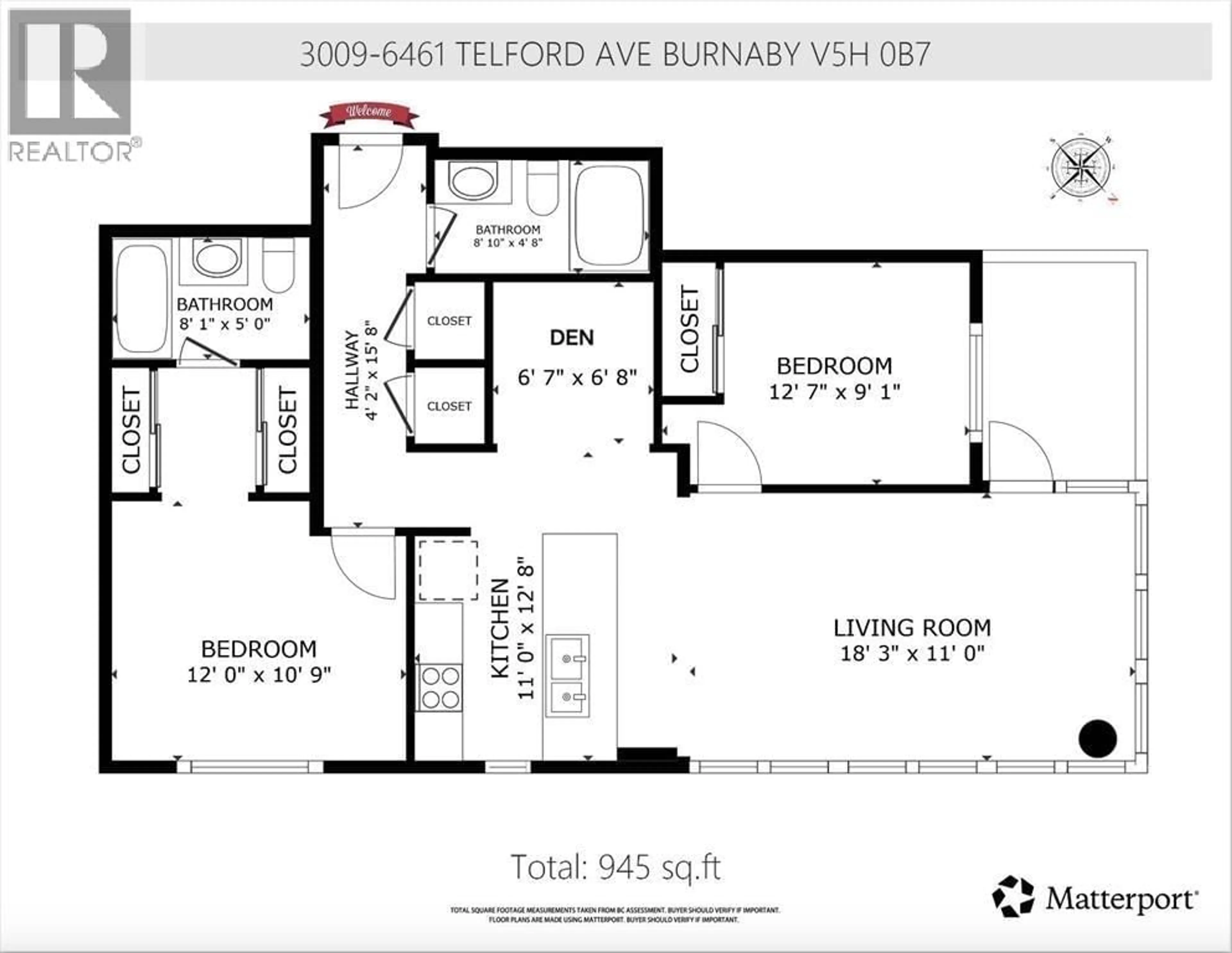 Floor plan for 3009 - 6461 TELFORD AVENUE, Burnaby British Columbia V5H0B7