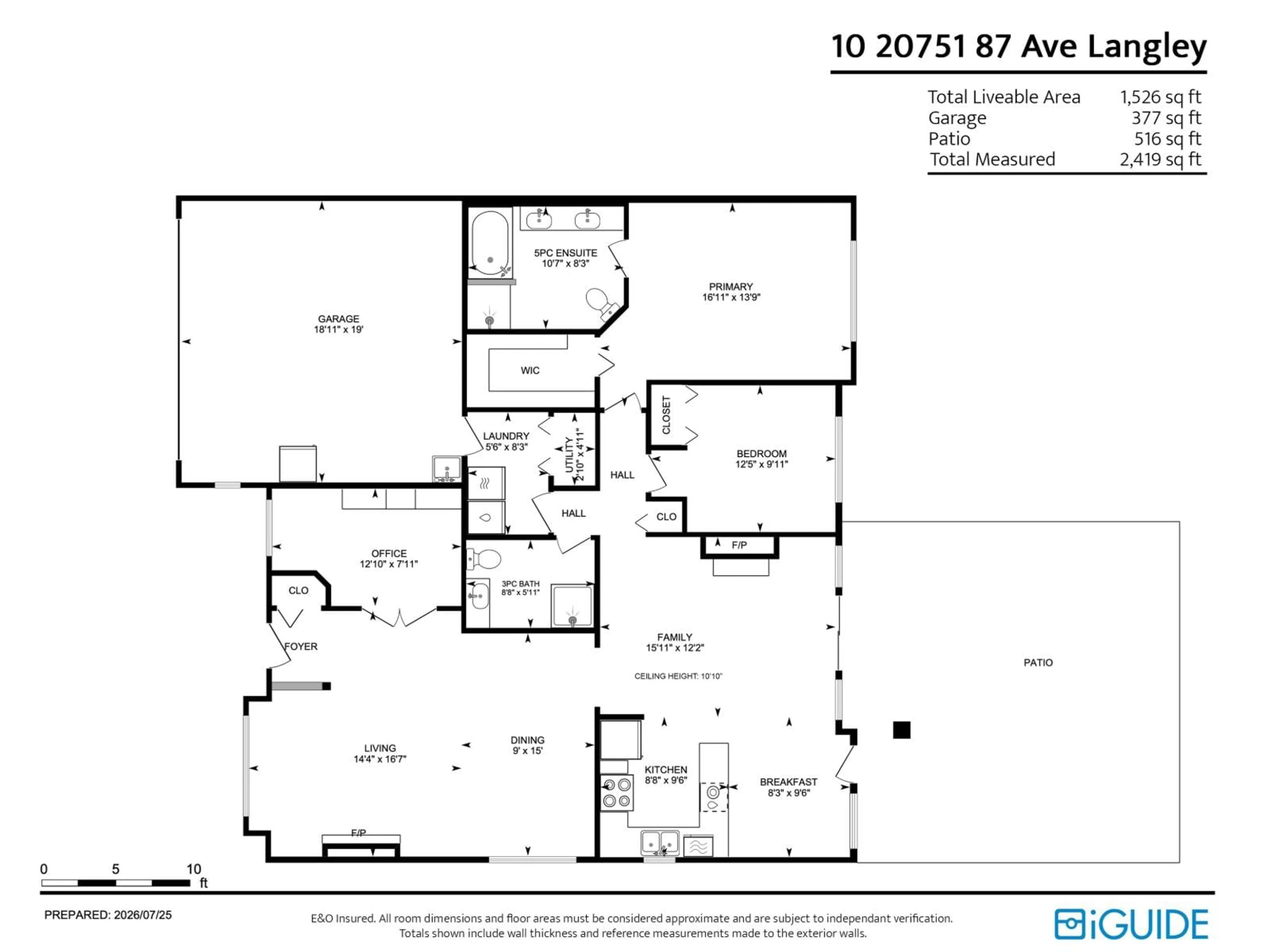 Floor plan for 10 - 20751 87 AVENUE, Langley British Columbia V1M2X3