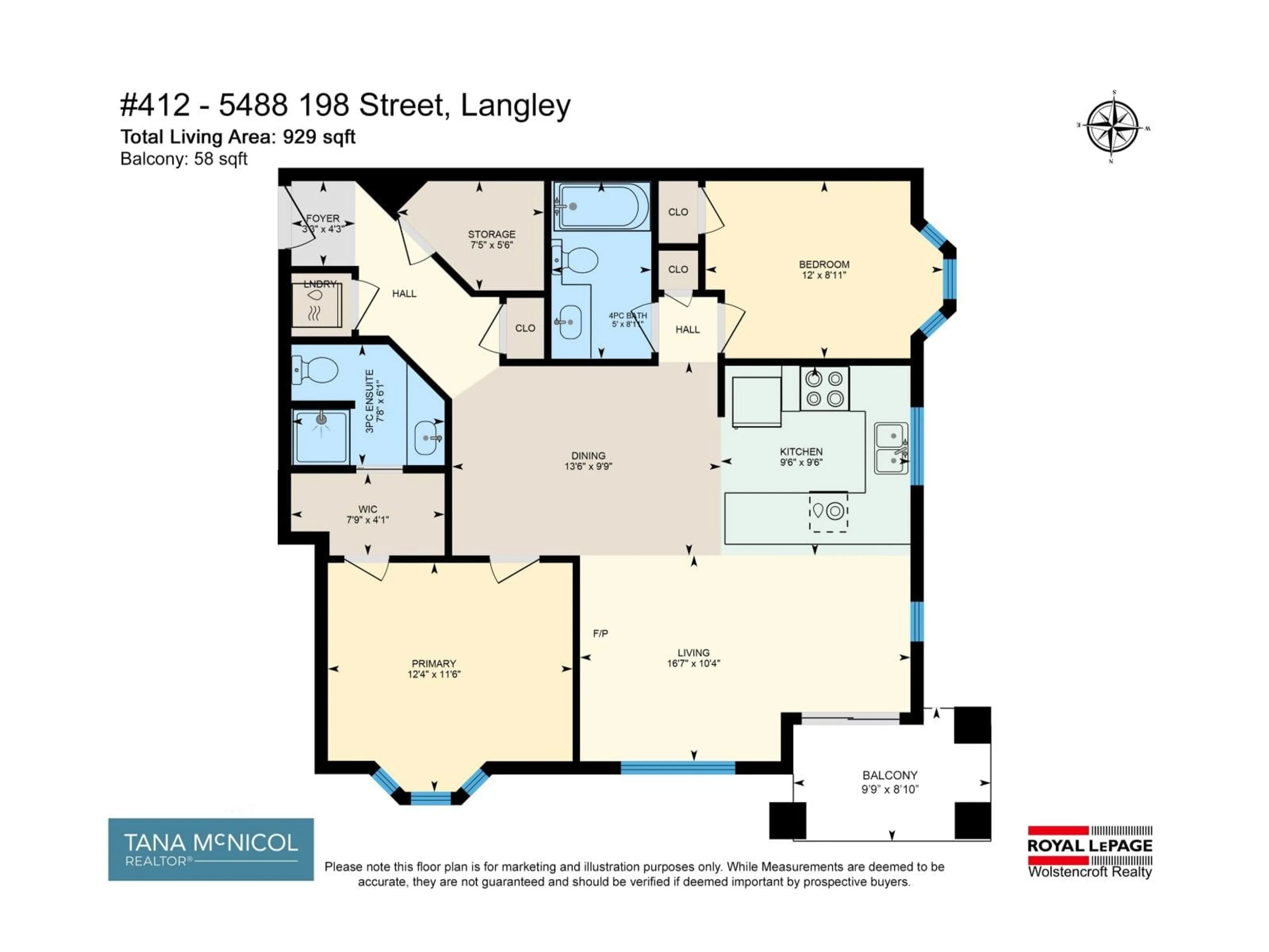 Floor plan for 412 - 5488 198 STREET, Langley British Columbia V3A1G2
