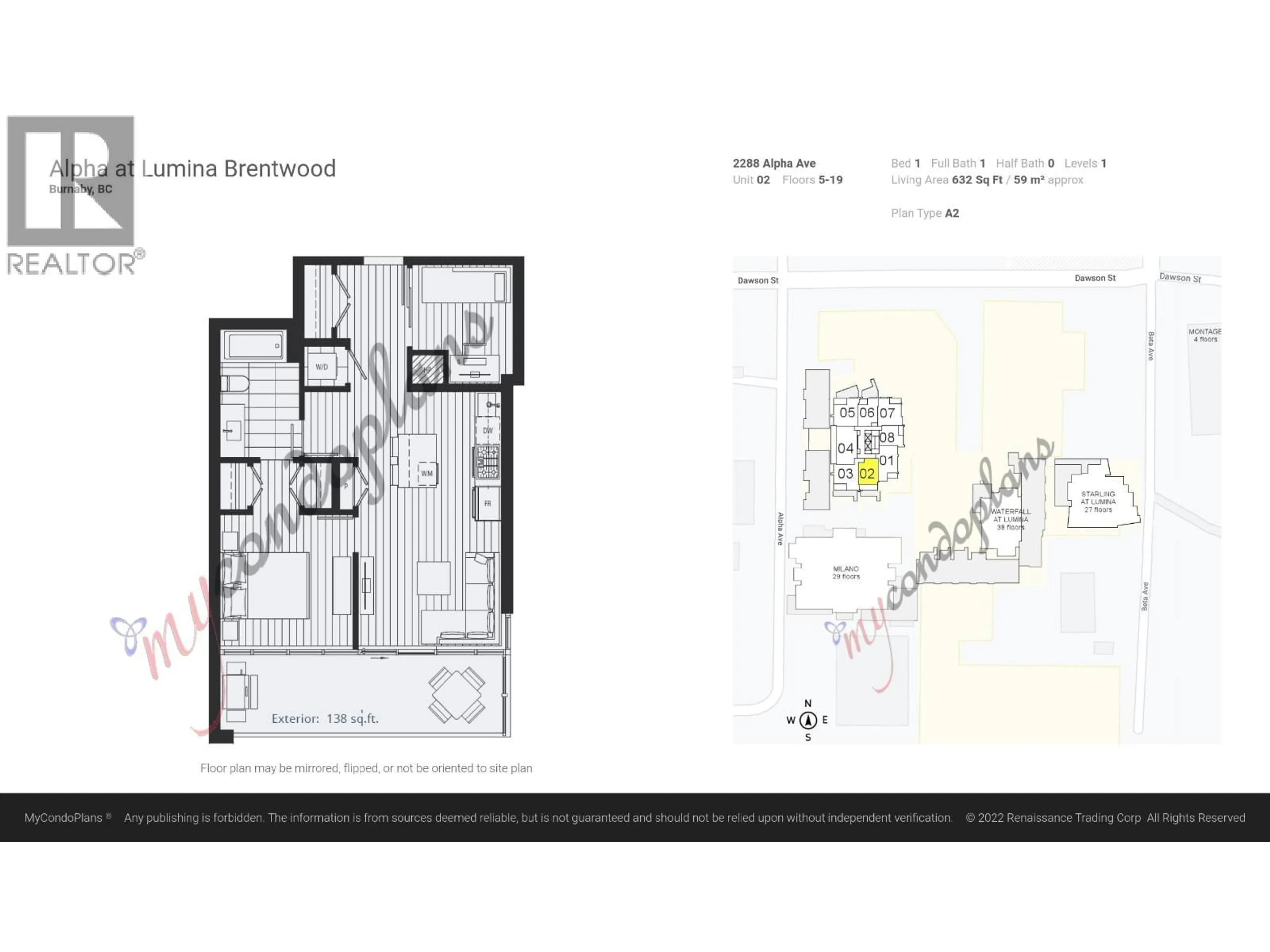 Floor plan for 1702 - 2288 ALPHA AVENUE, Burnaby British Columbia V5C0L9
