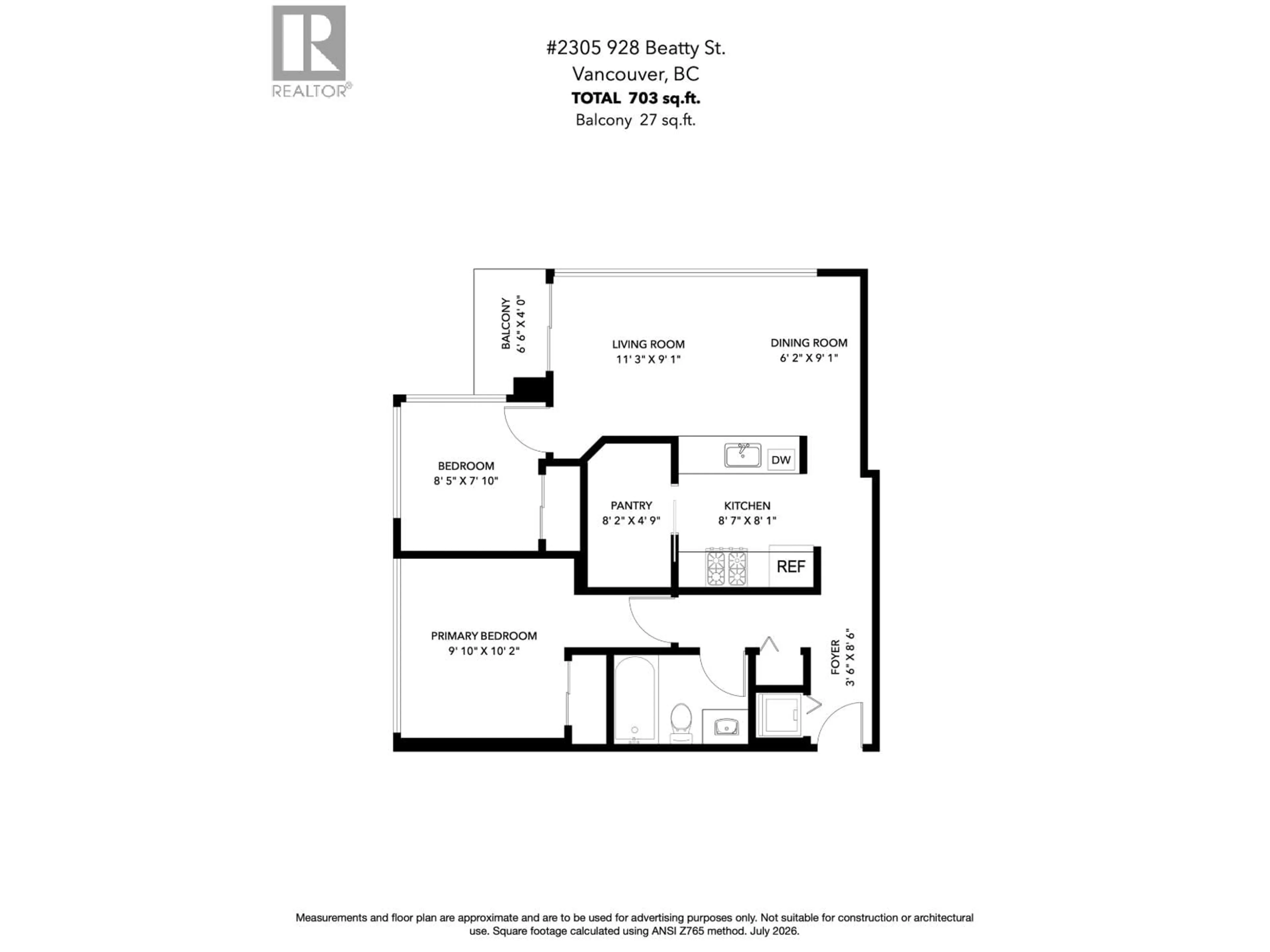 Floor plan for 2305 - 928 BEATTY STREET, Vancouver British Columbia V6Z3G6