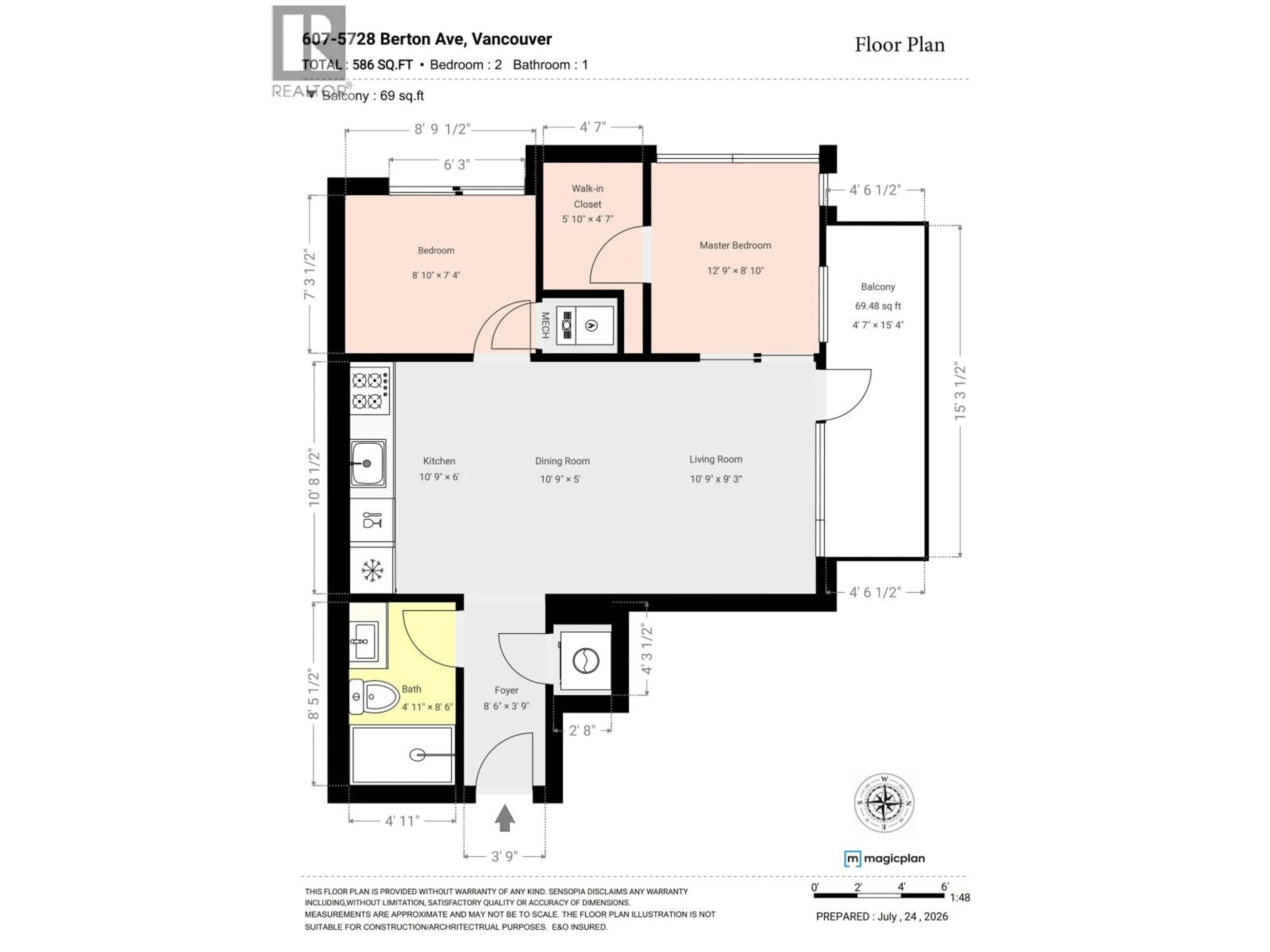 Floor plan for 607 - 5728 BERTON AVENUE, Vancouver British Columbia V6S0E5