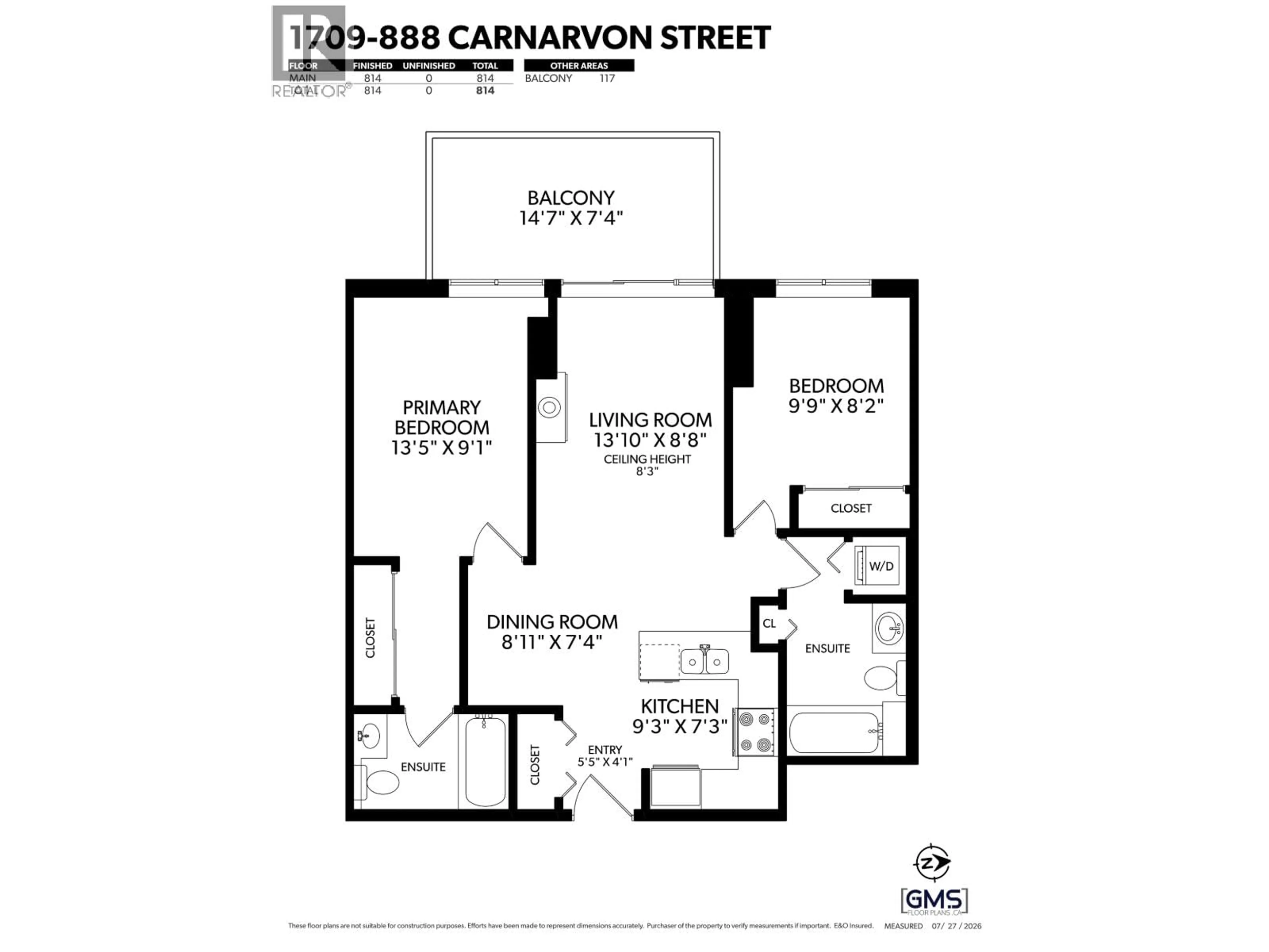 Floor plan for 1709 - 888 CARNARVON STREET, New Westminster British Columbia V3M0C6