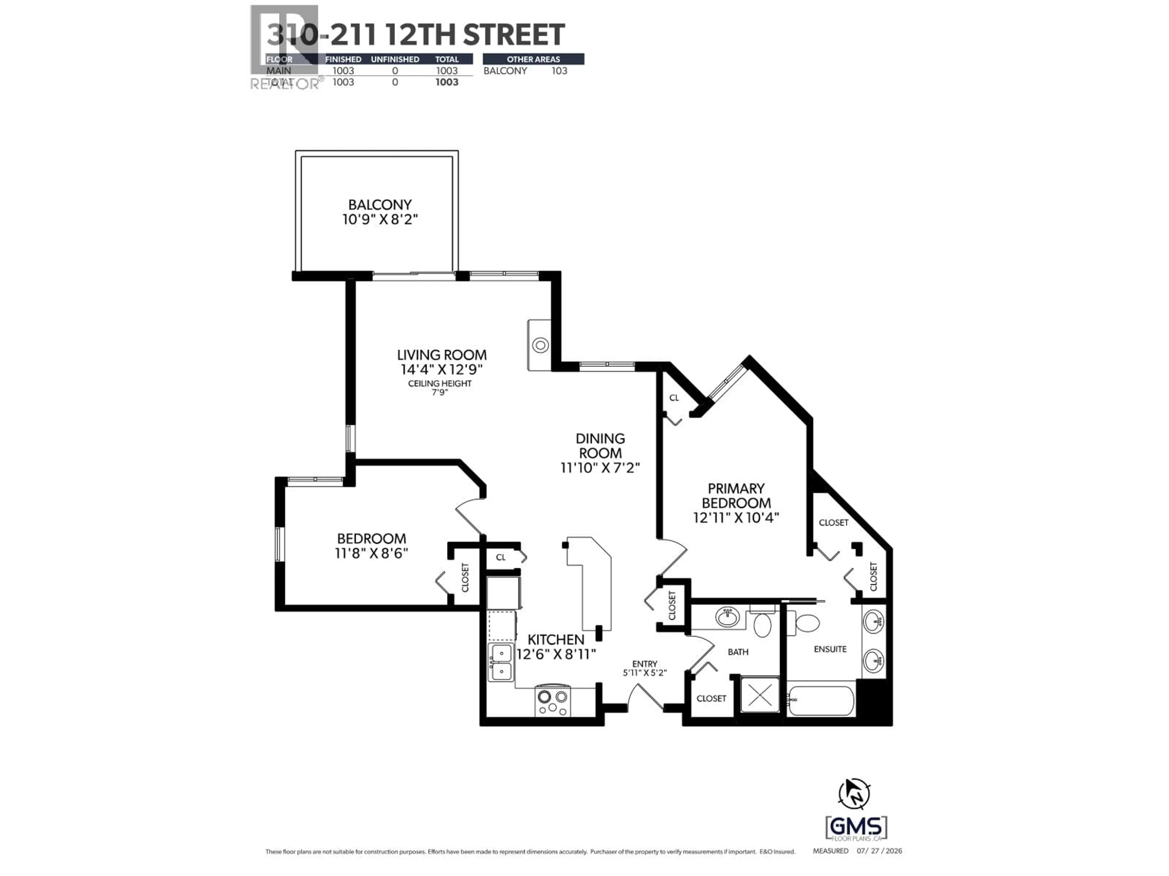 Floor plan for 310 - 211 TWELFTH STREET, New Westminster British Columbia V3M4H4