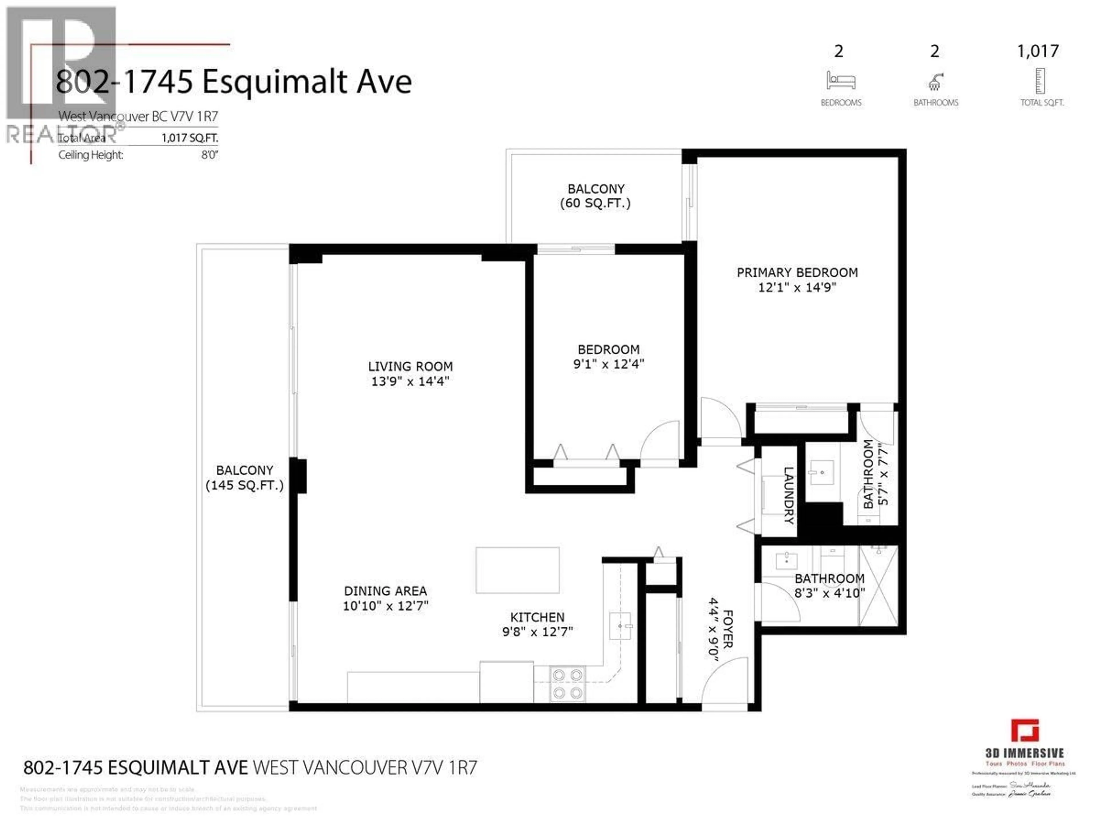 Floor plan for 802 - 1745 ESQUIMALT AVENUE, West Vancouver British Columbia V7V1R7