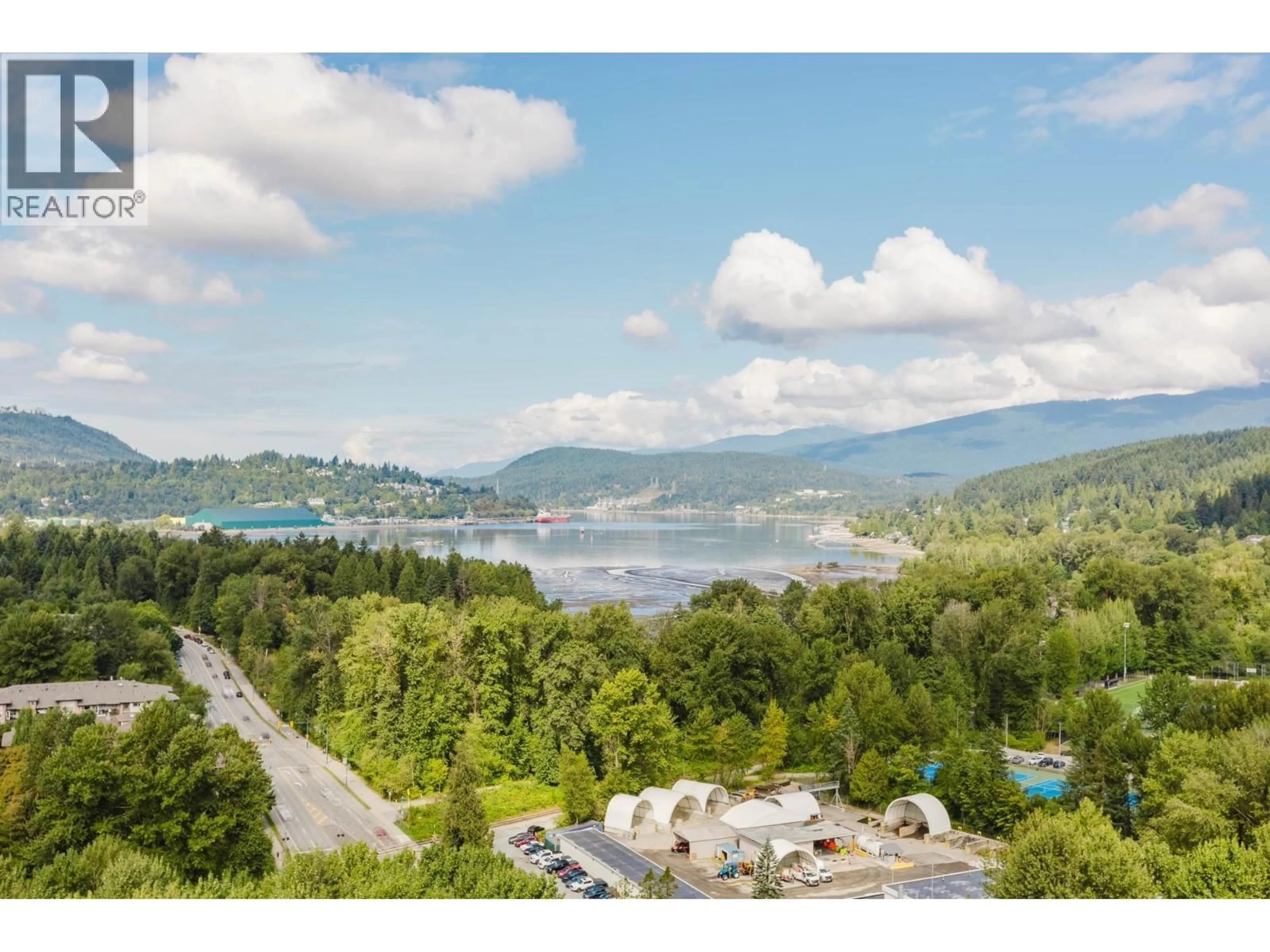 A pic from outside/outdoor area/front of a property/back of a property/a pic from drone, water/lake/river/ocean view for 2204 - 110 BREW STREET, Port Moody British Columbia V3H0E4