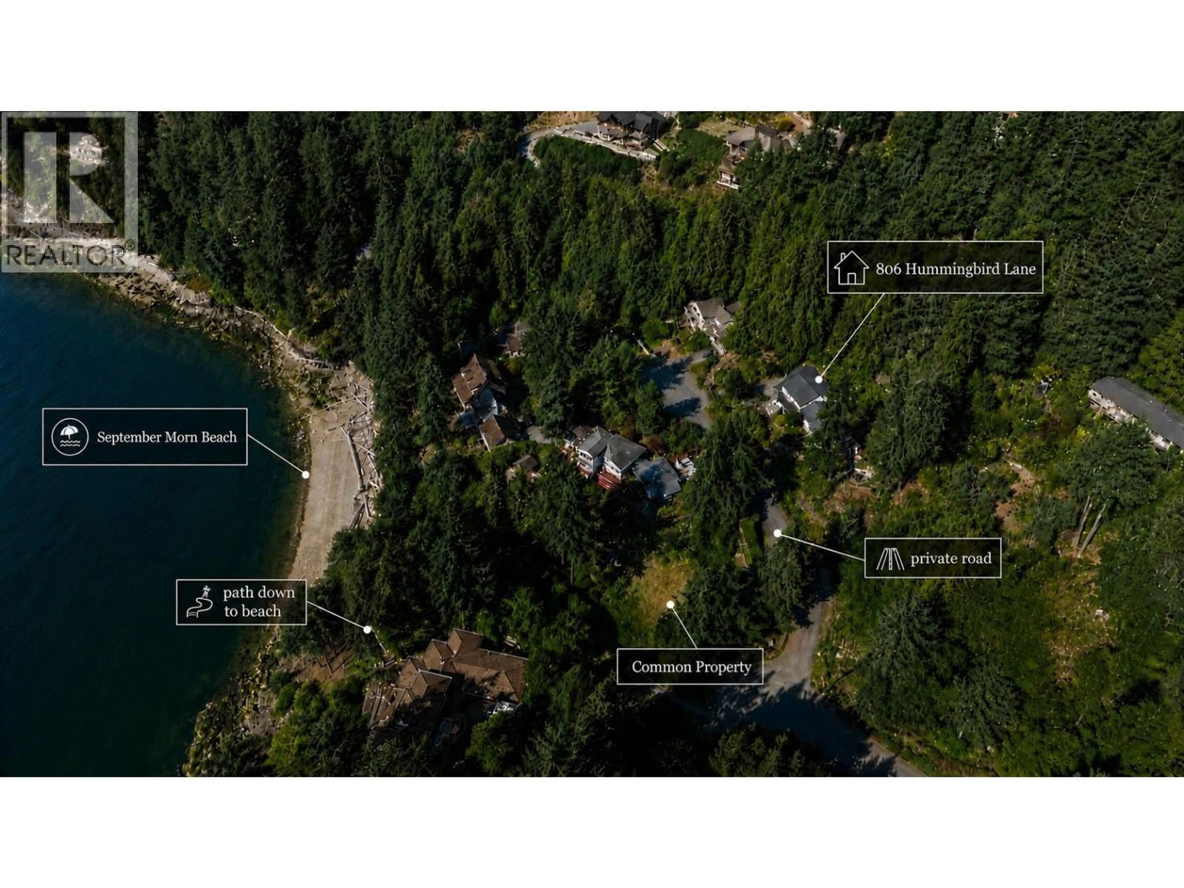 A pic from outside/outdoor area/front of a property/back of a property/a pic from drone, water/lake/river/ocean view for 806 HUMMINGBIRD LANE, Bowen Island British Columbia V0N1G1