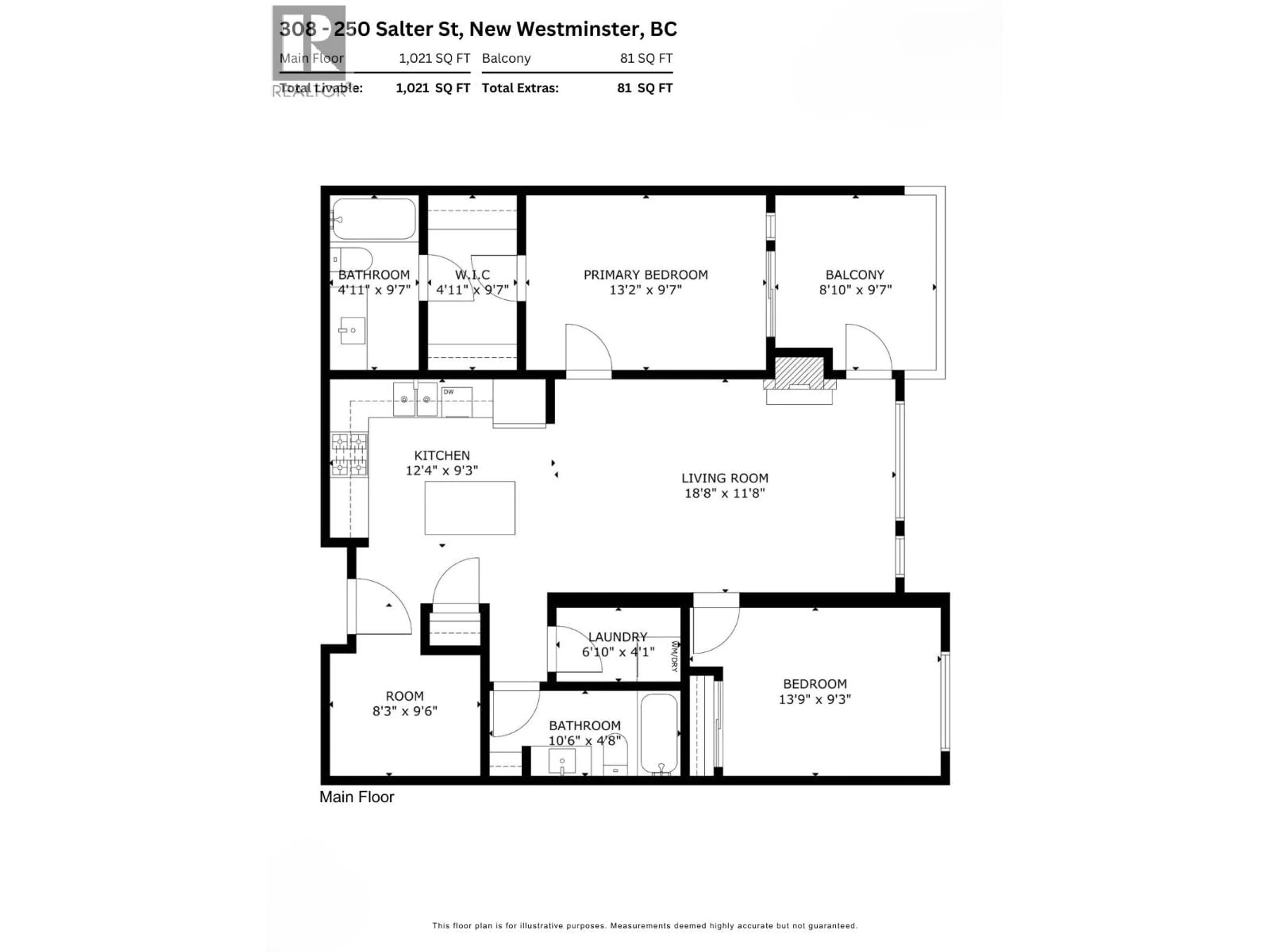 Floor plan for 308 - 250 SALTER STREET, New Westminster British Columbia V3M0B7