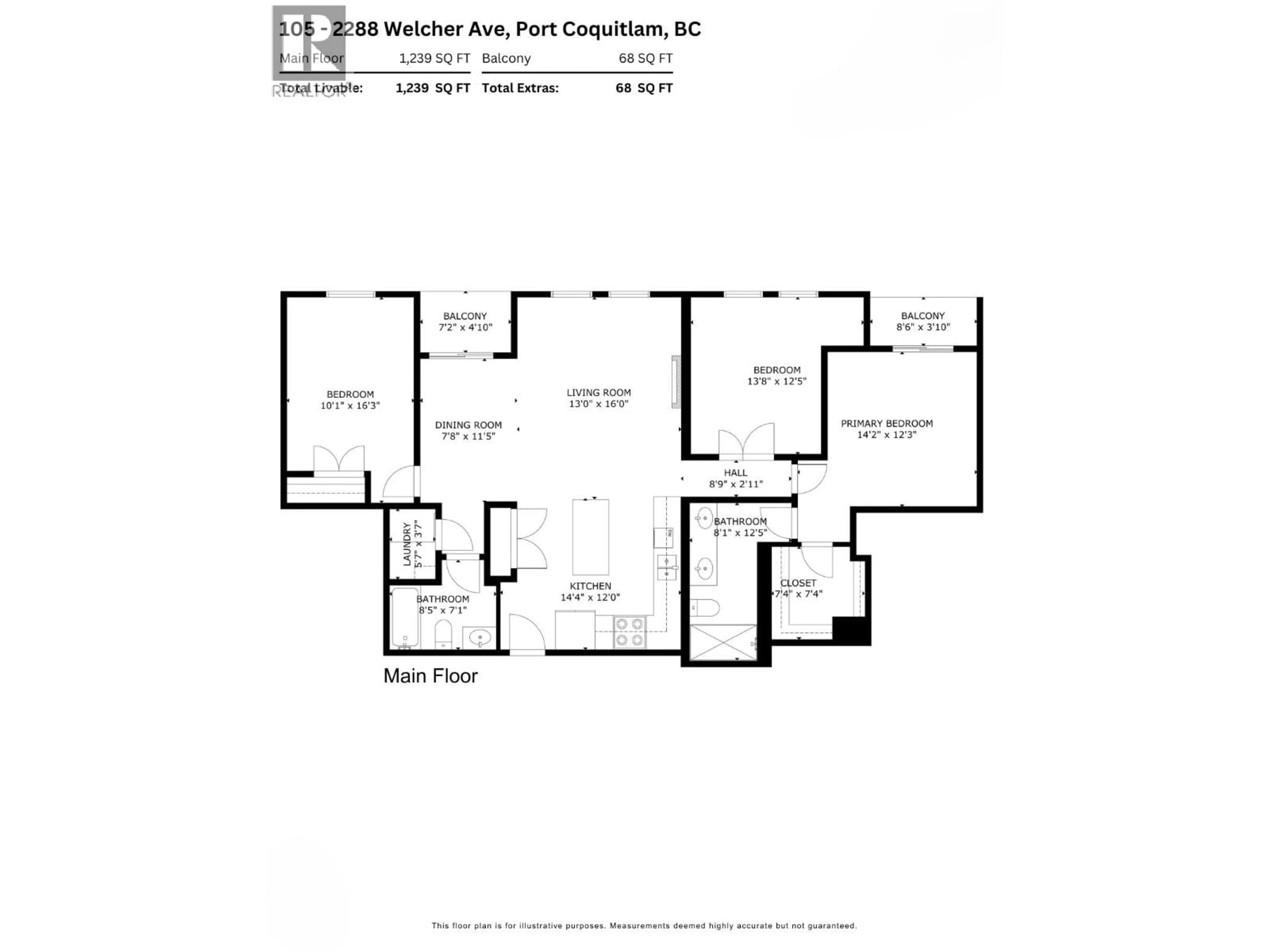 Floor plan for 105 - 2288 WELCHER AVENUE, Port Coquitlam British Columbia V3C1X4