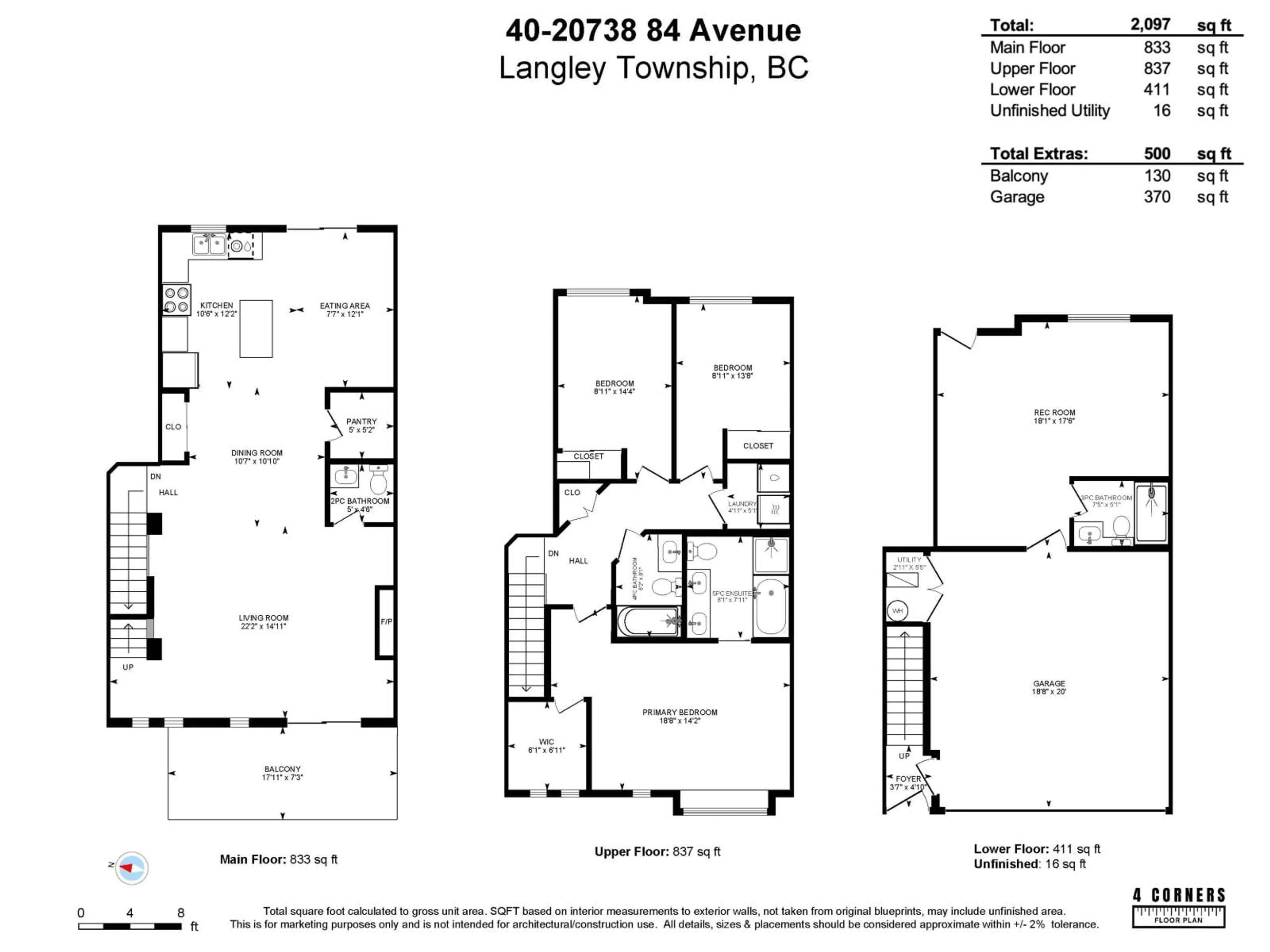 Floor plan for 40 - 20738 84 AVENUE, Langley British Columbia V2Y0J6