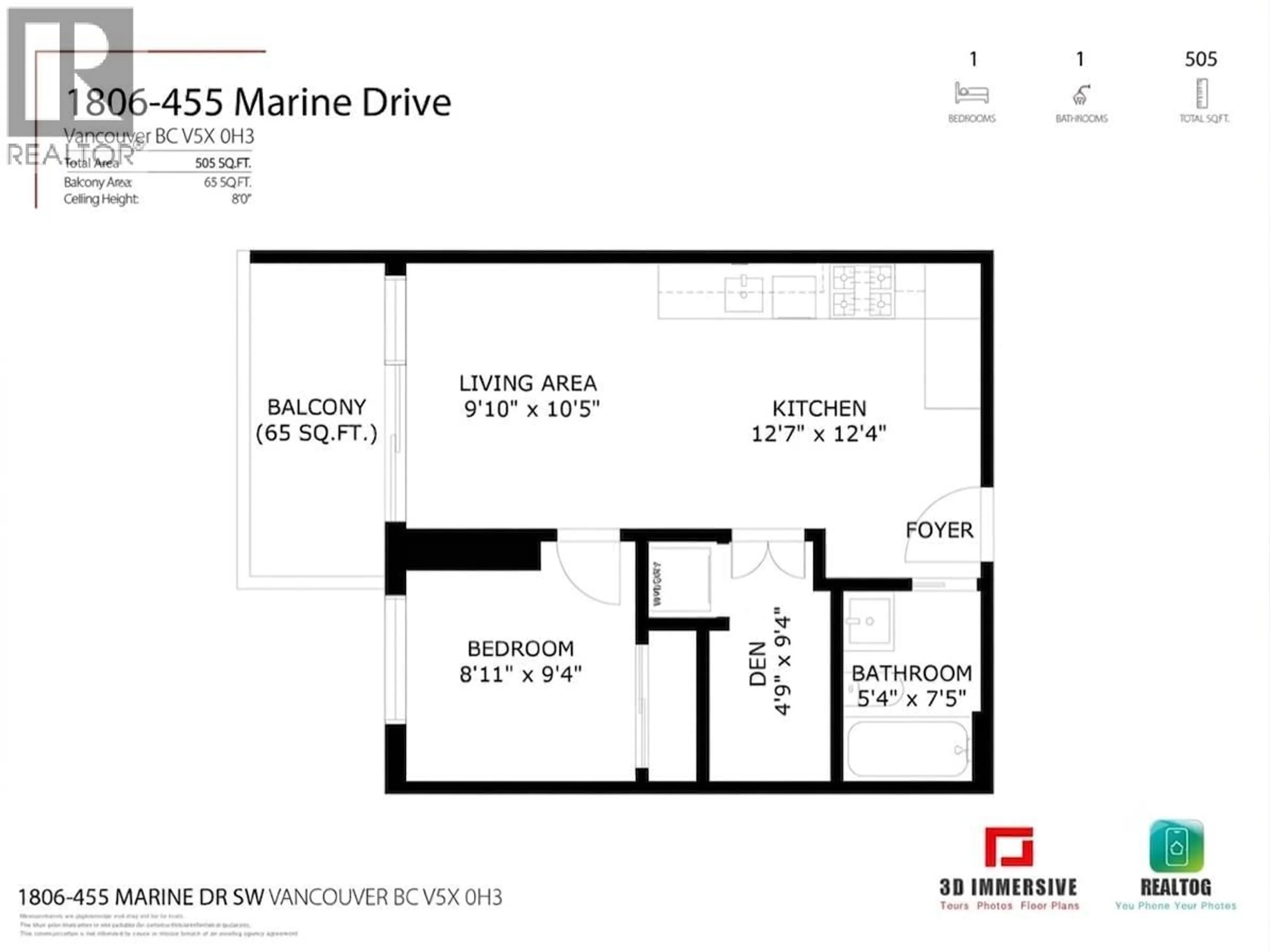 Floor plan for 1806 - 455 MARINE DRIVE, Vancouver British Columbia V5X0H3