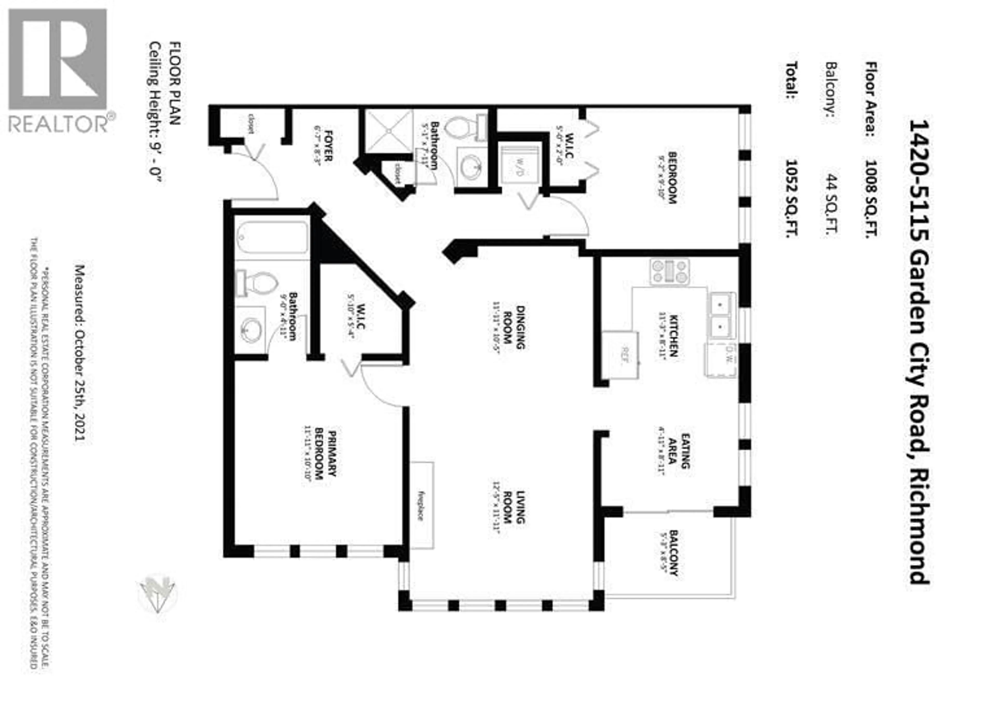 Floor plan for 1420 - 5115 GARDEN CITY ROAD, Richmond British Columbia V6X4H6