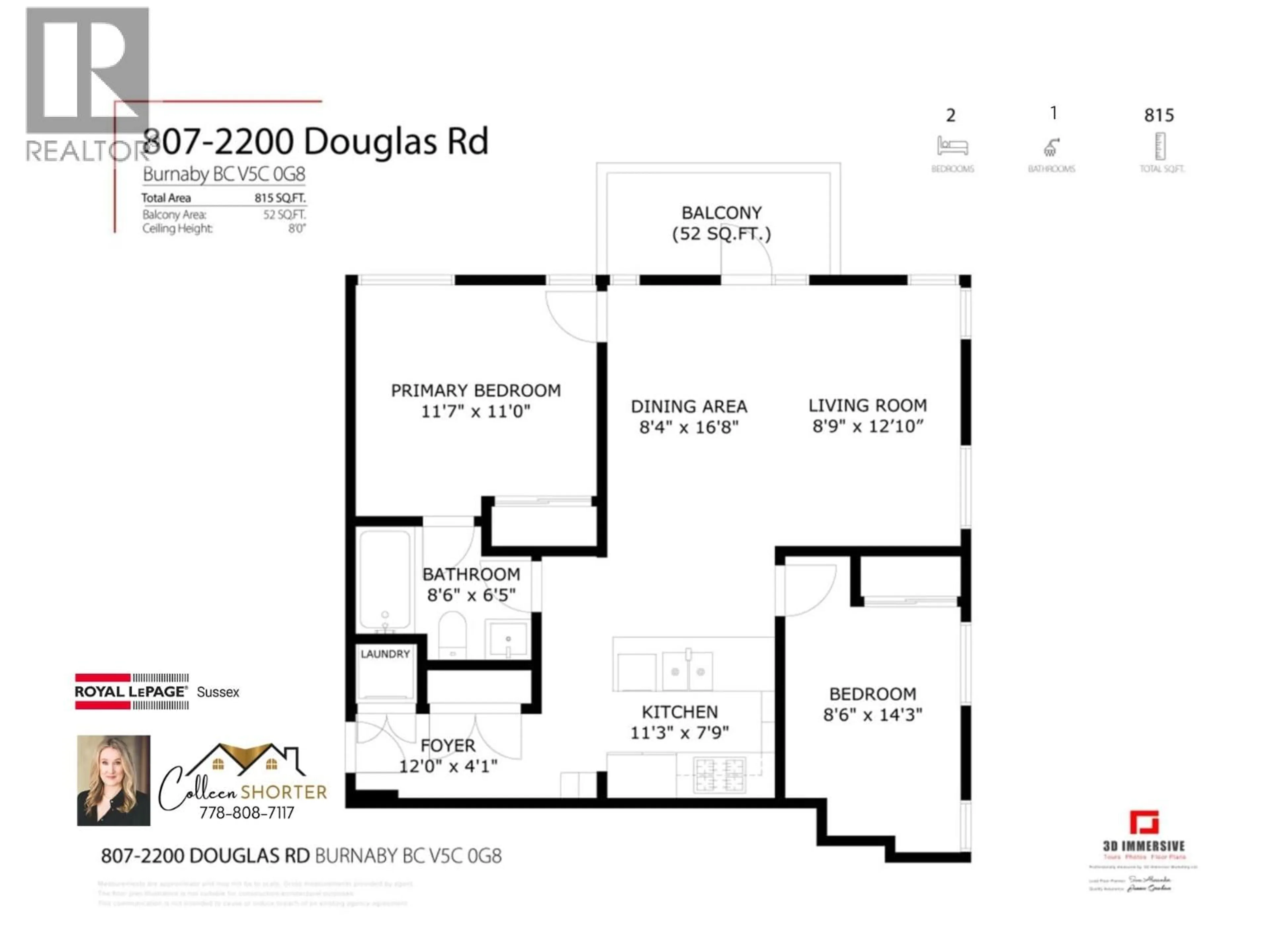 Floor plan for 807 - 2200 DOUGLAS ROAD, Burnaby British Columbia V5C5A7