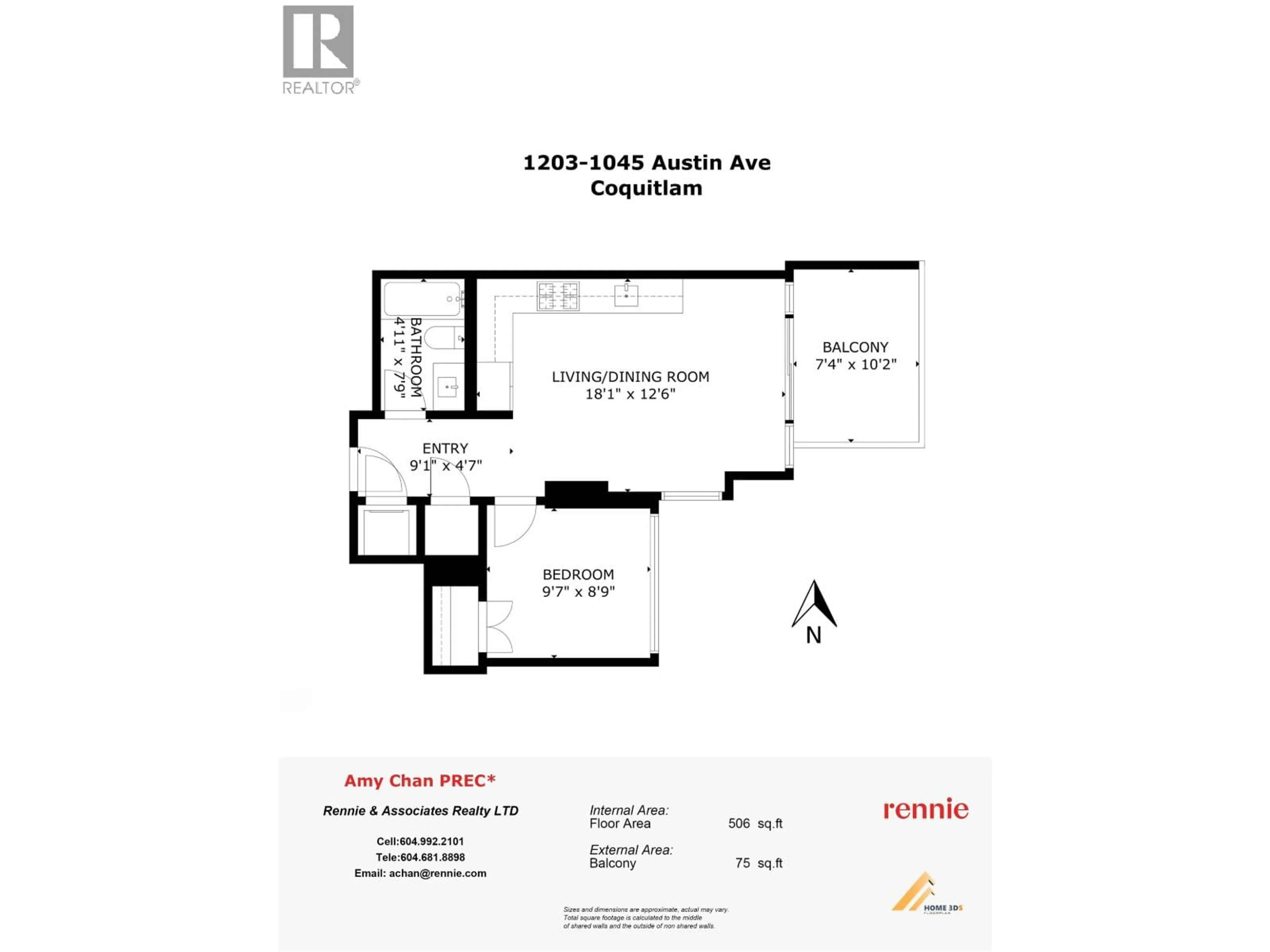 Floor plan for 1203 - 1045 AUSTIN AVENUE, Coquitlam British Columbia V3K3H5