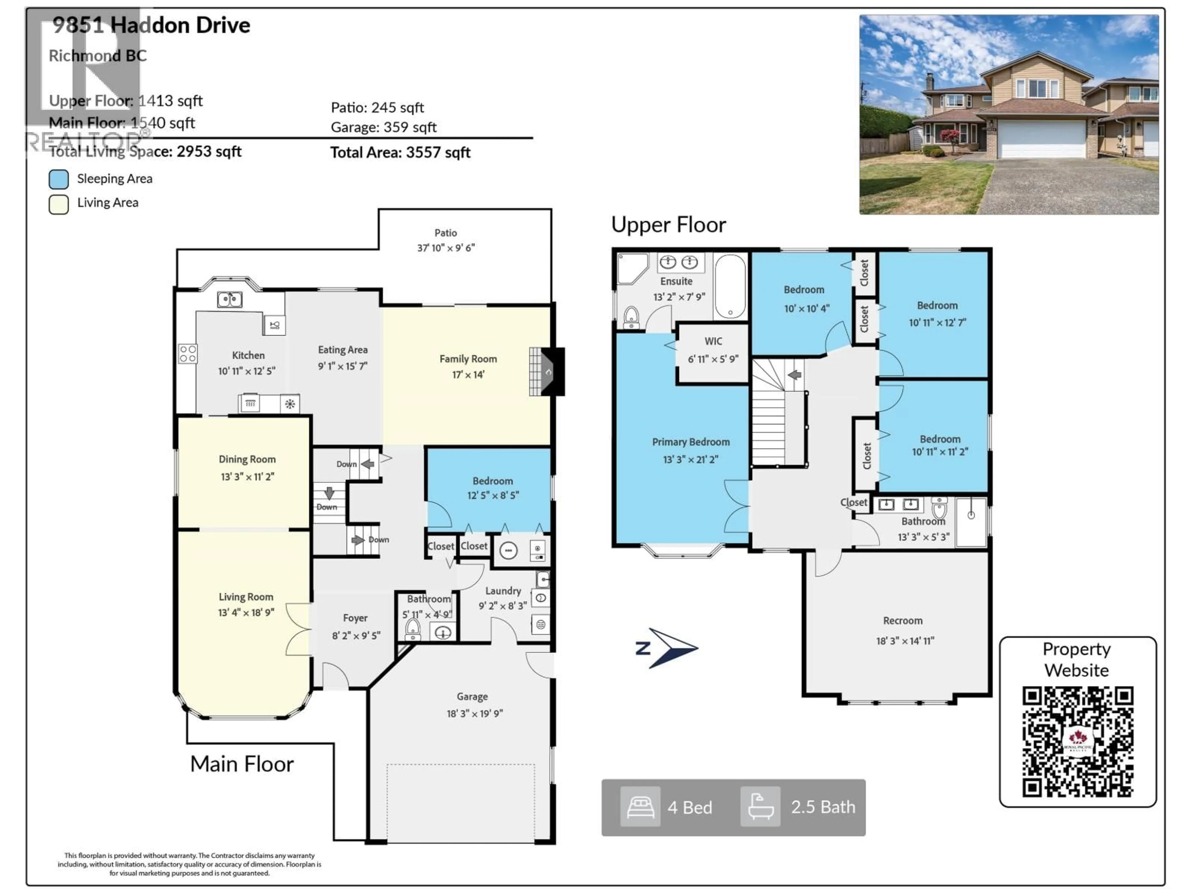 Floor plan for 9851 HADDON DRIVE, Richmond British Columbia V7E6H5
