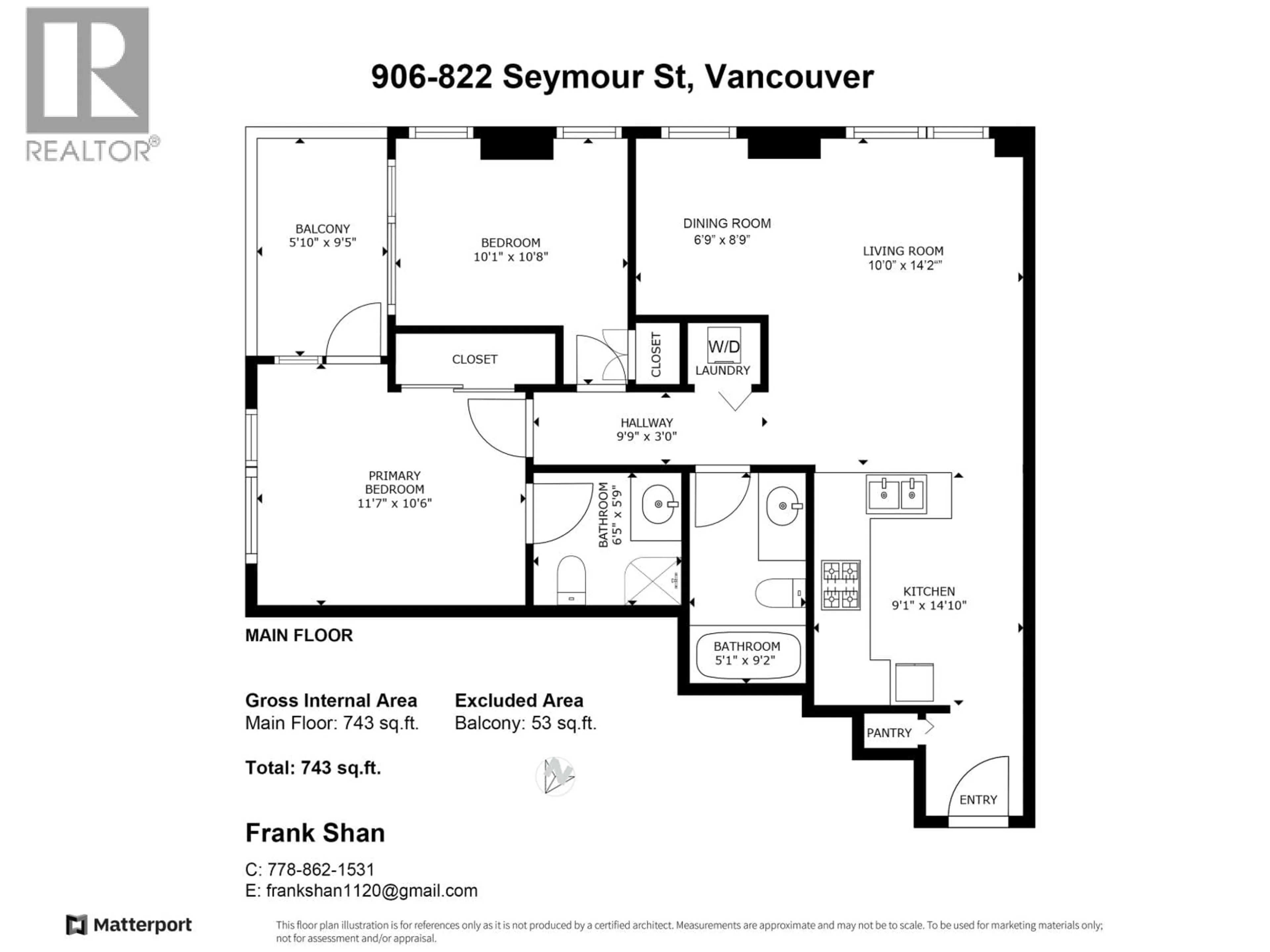 Floor plan for 906 - 822 SEYMOUR STREET, Vancouver British Columbia V6B1L7