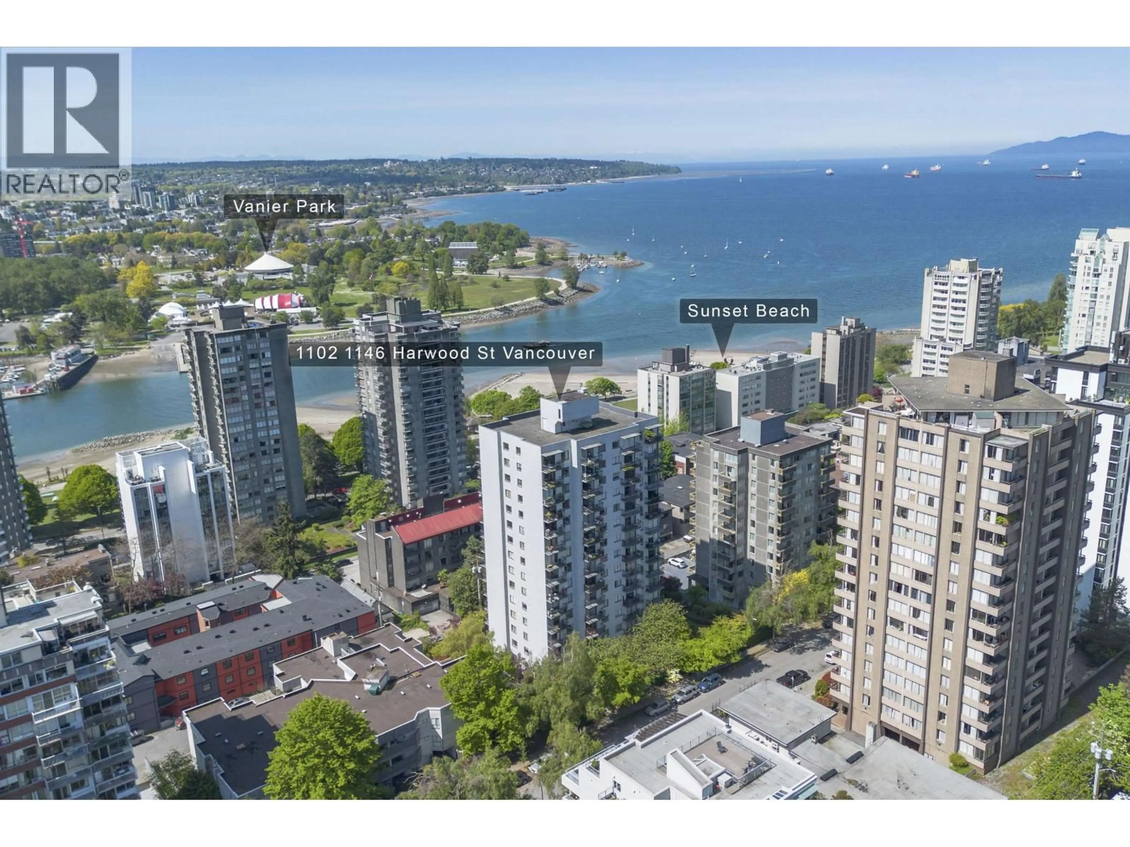 A pic from outside/outdoor area/front of a property/back of a property/a pic from drone, water/lake/river/ocean view for 1102 - 1146 HARWOOD STREET, Vancouver British Columbia V6E3V1