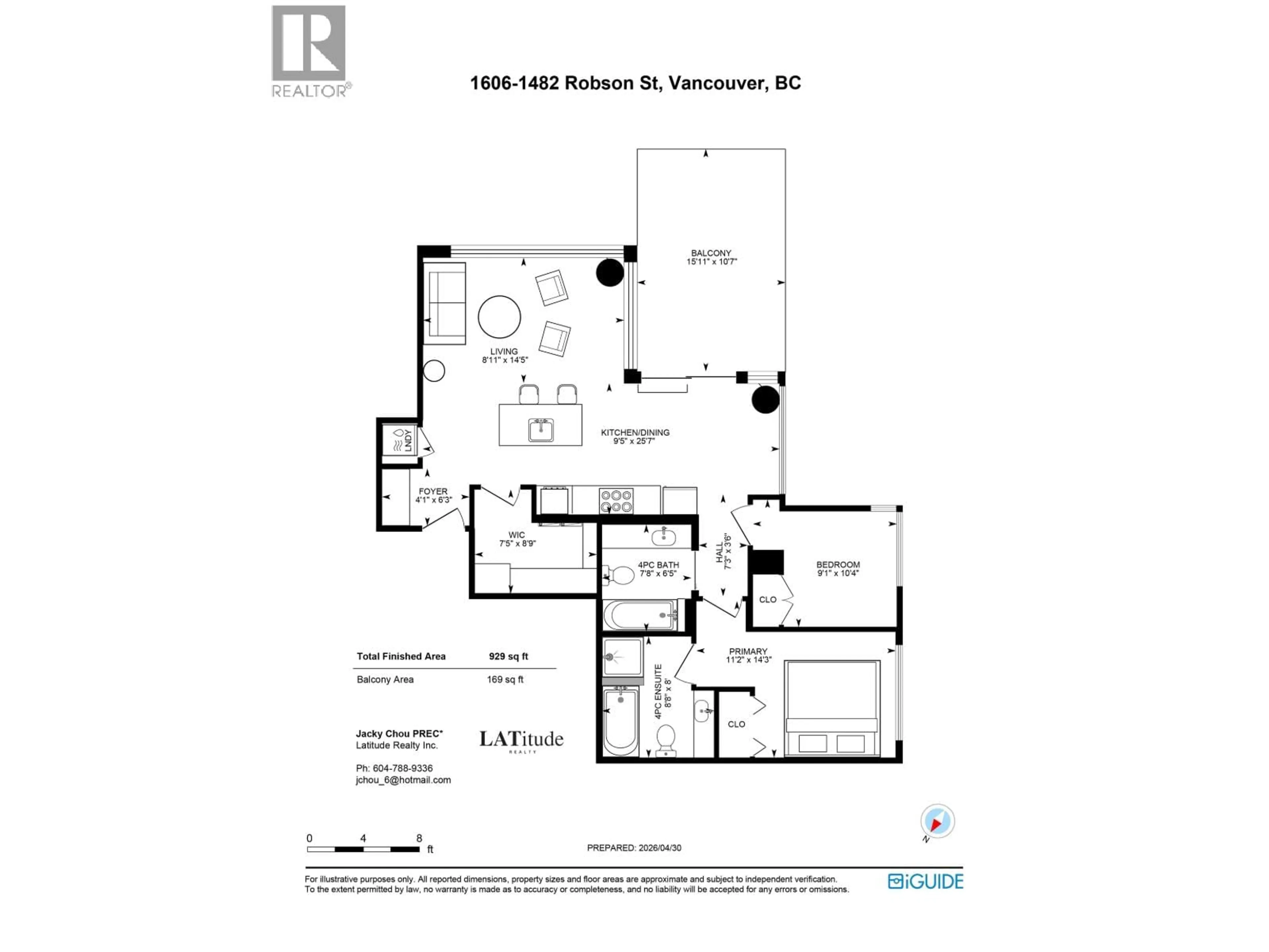 Floor plan for 1606 - 1482 ROBSON STREET, Vancouver British Columbia V6G1B9