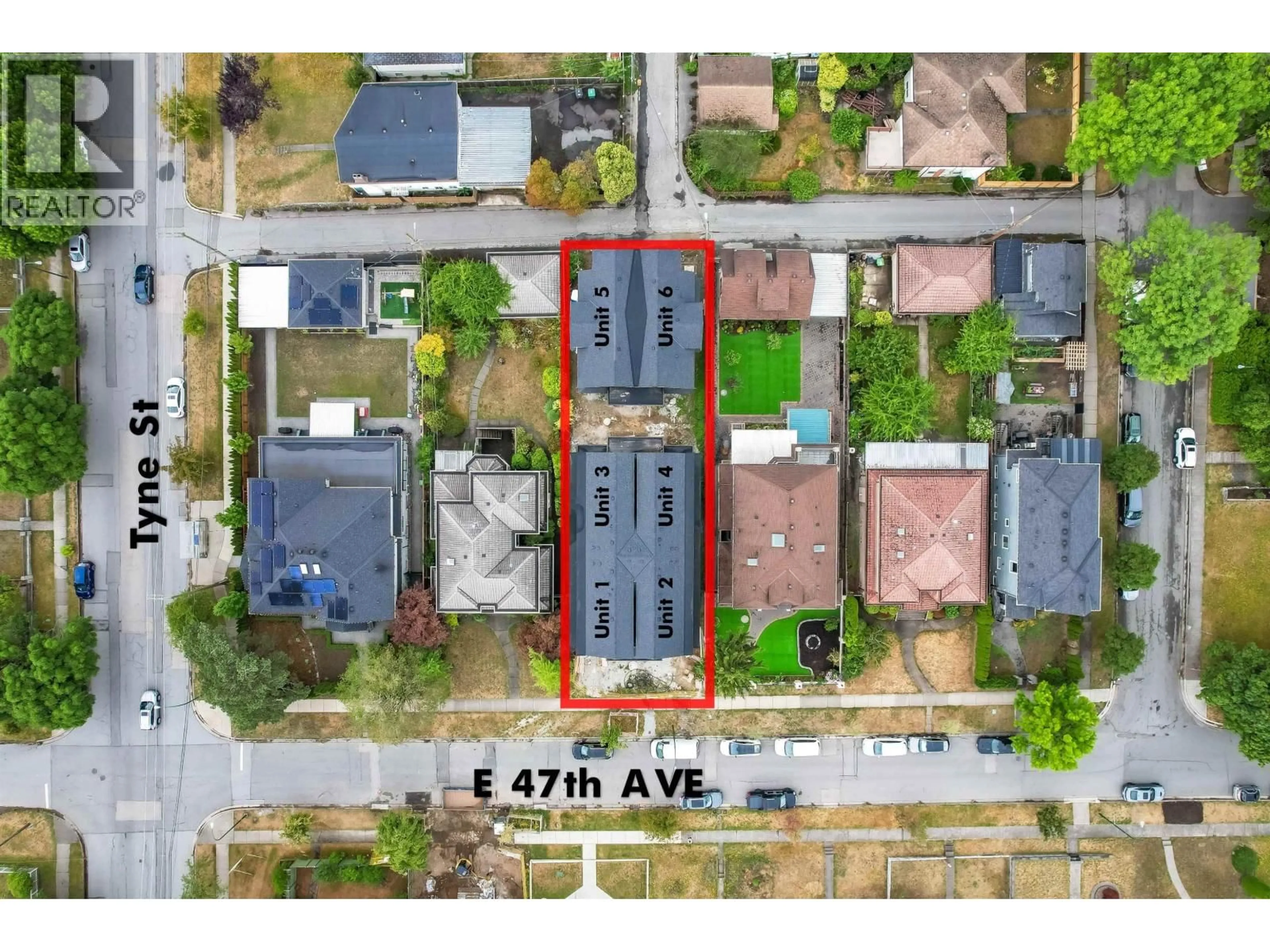 A pic from outside/outdoor area/front of a property/back of a property/a pic from drone, street for 1 - 3423 47TH AVENUE, Vancouver British Columbia V5S1C8