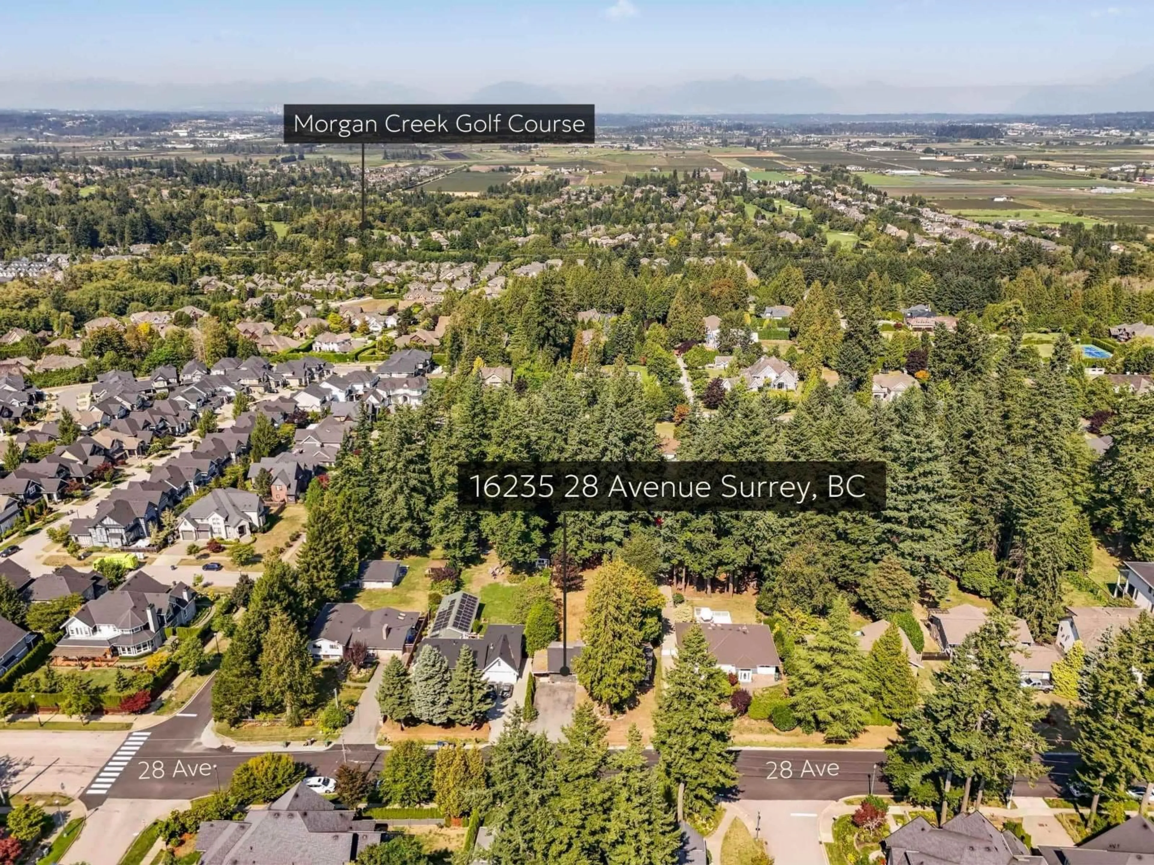 A pic from outside/outdoor area/front of a property/back of a property/a pic from drone, forest/trees view for 16235 28 AVENUE, Surrey British Columbia V3Z0E4