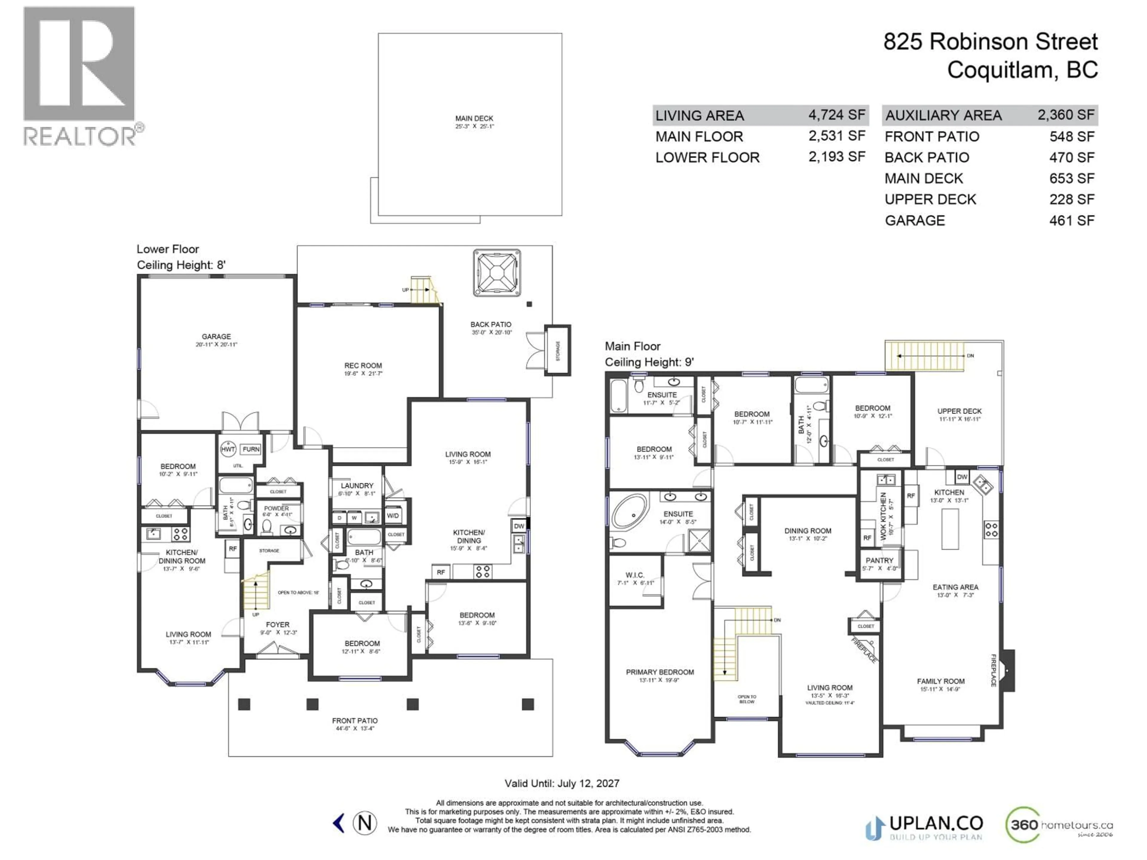 Floor plan for 825 ROBINSON STREET, Coquitlam British Columbia V3J4G4
