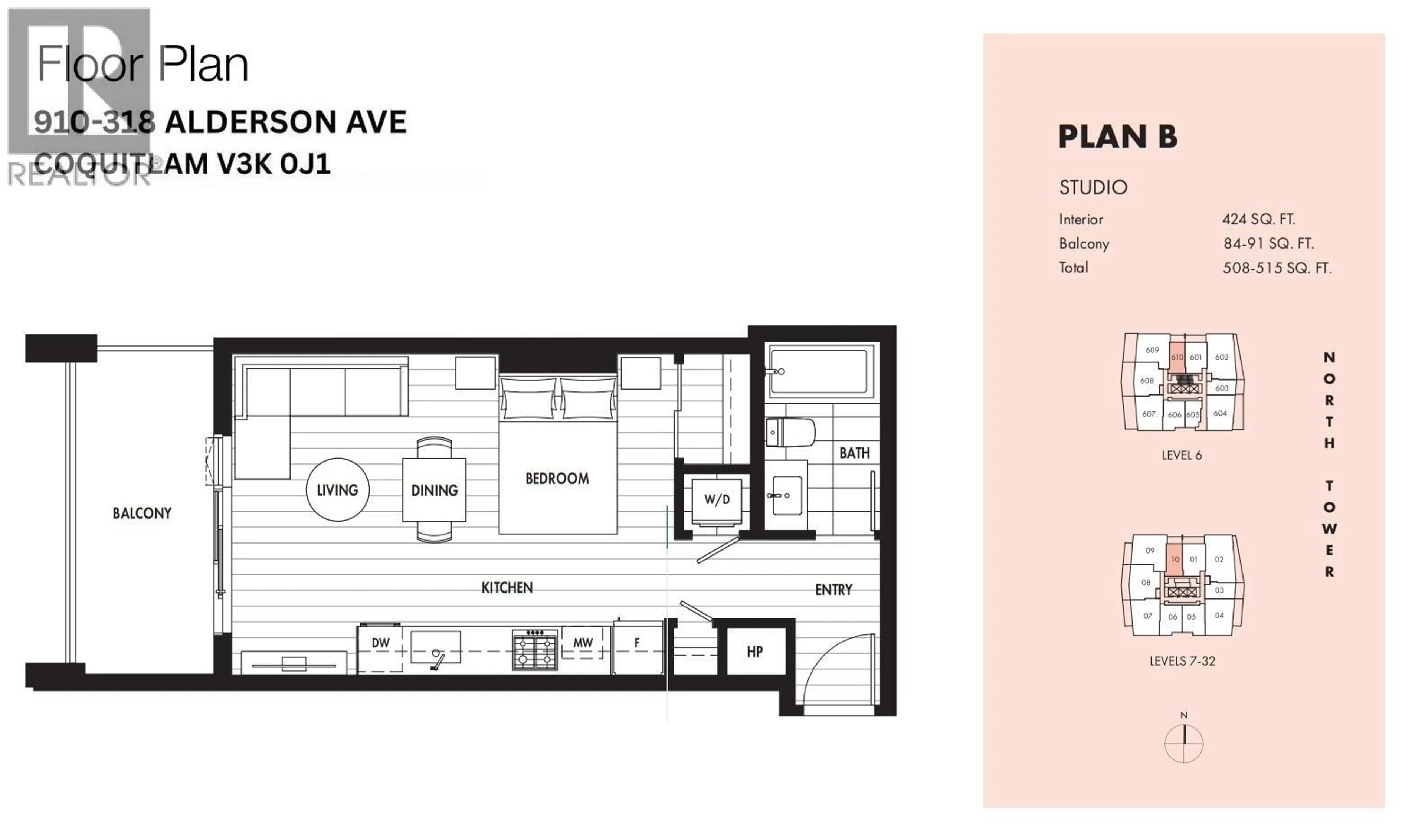 Floor plan for 910 - 318 ALDERSON AVENUE, Coquitlam British Columbia V3K0J1