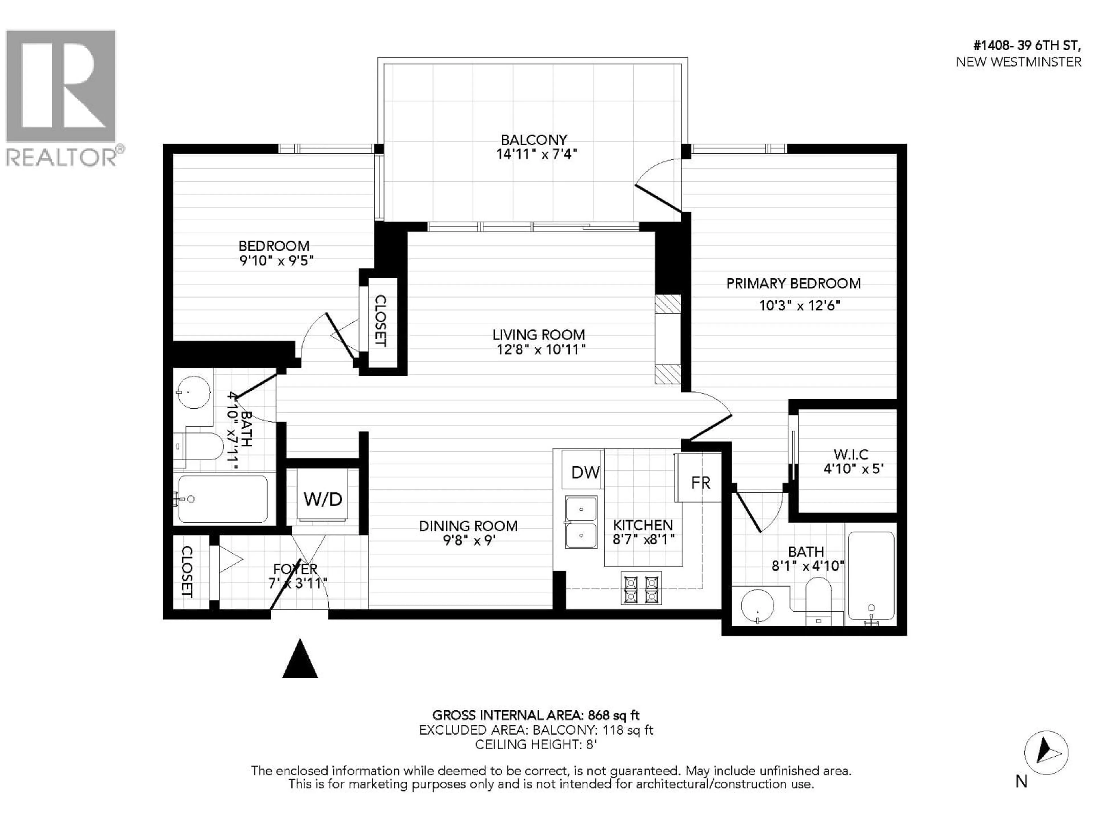 Floor plan for 1408 - 39 SIXTH STREET, New Westminster British Columbia V3L0B3