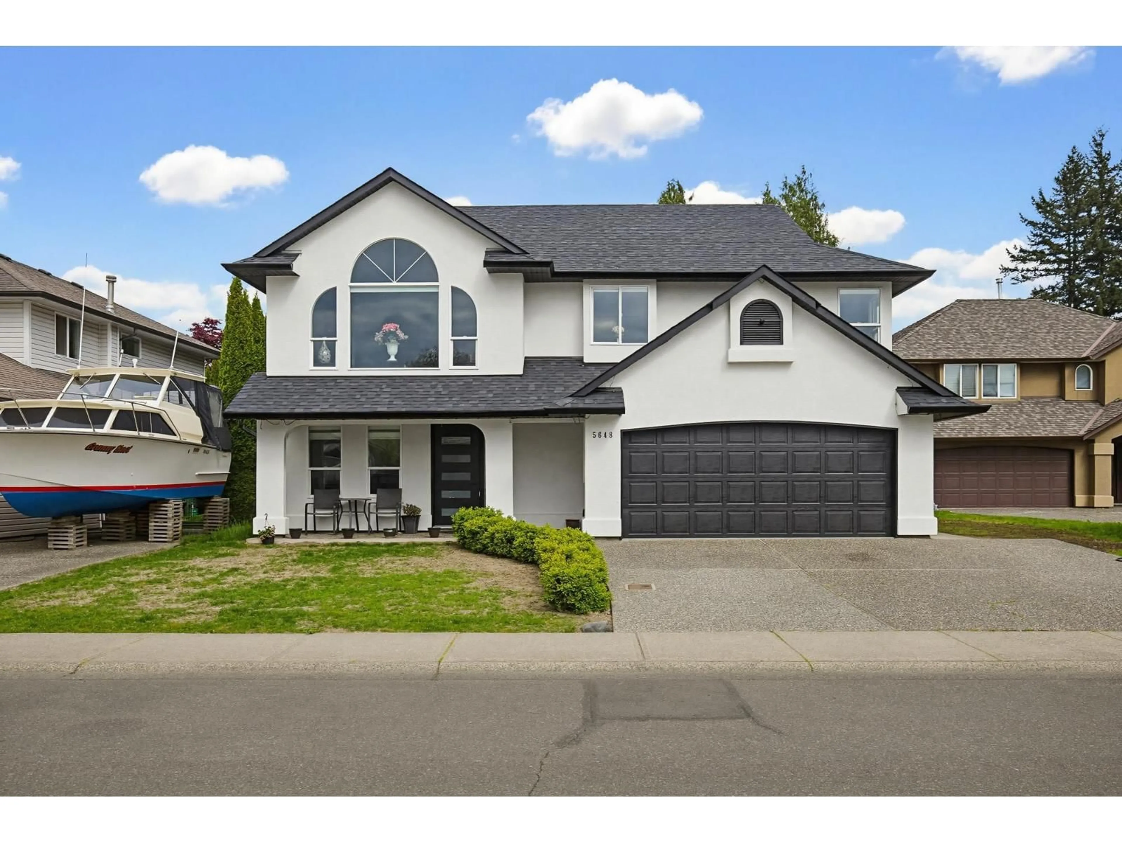 Home with vinyl exterior material, street for 5648 VILLA ROSA PLACE, Chilliwack British Columbia V2R3K6