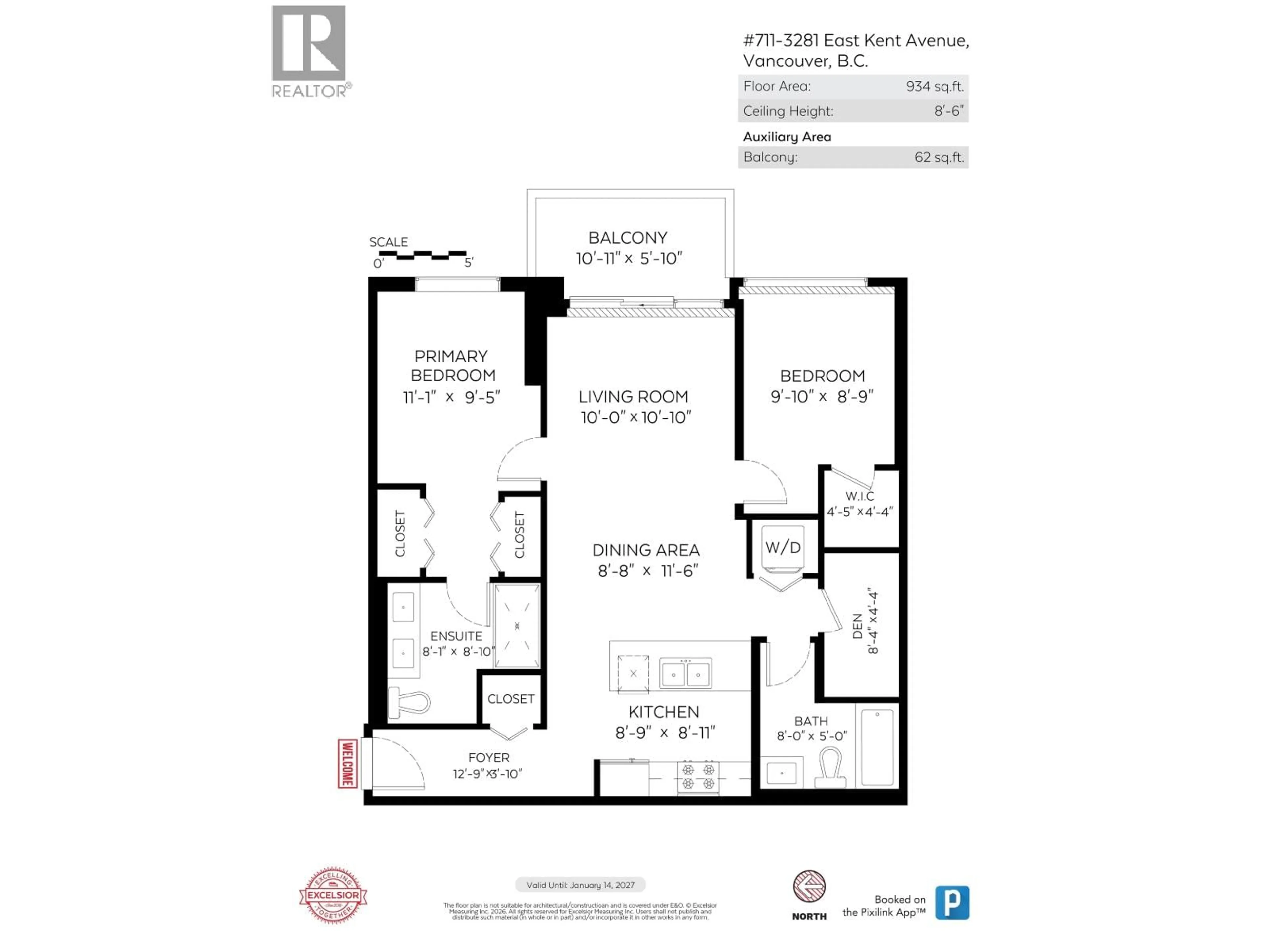 Floor plan for 711 - 3281 KENT AVENUE NORTH, Vancouver British Columbia V5S0C4