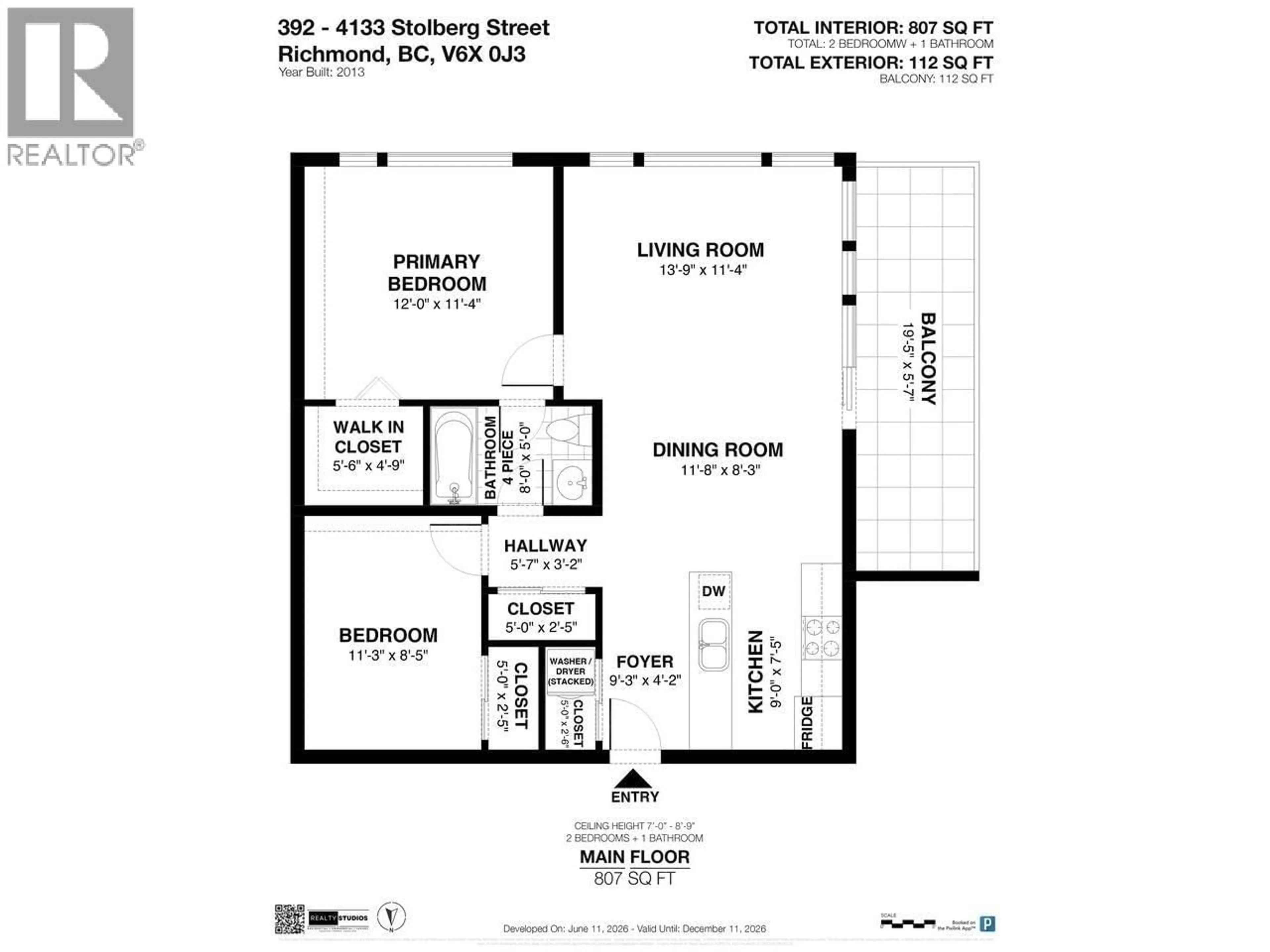 Floor plan for 392 - 4133 STOLBERG STREET, Richmond British Columbia V6X0J3