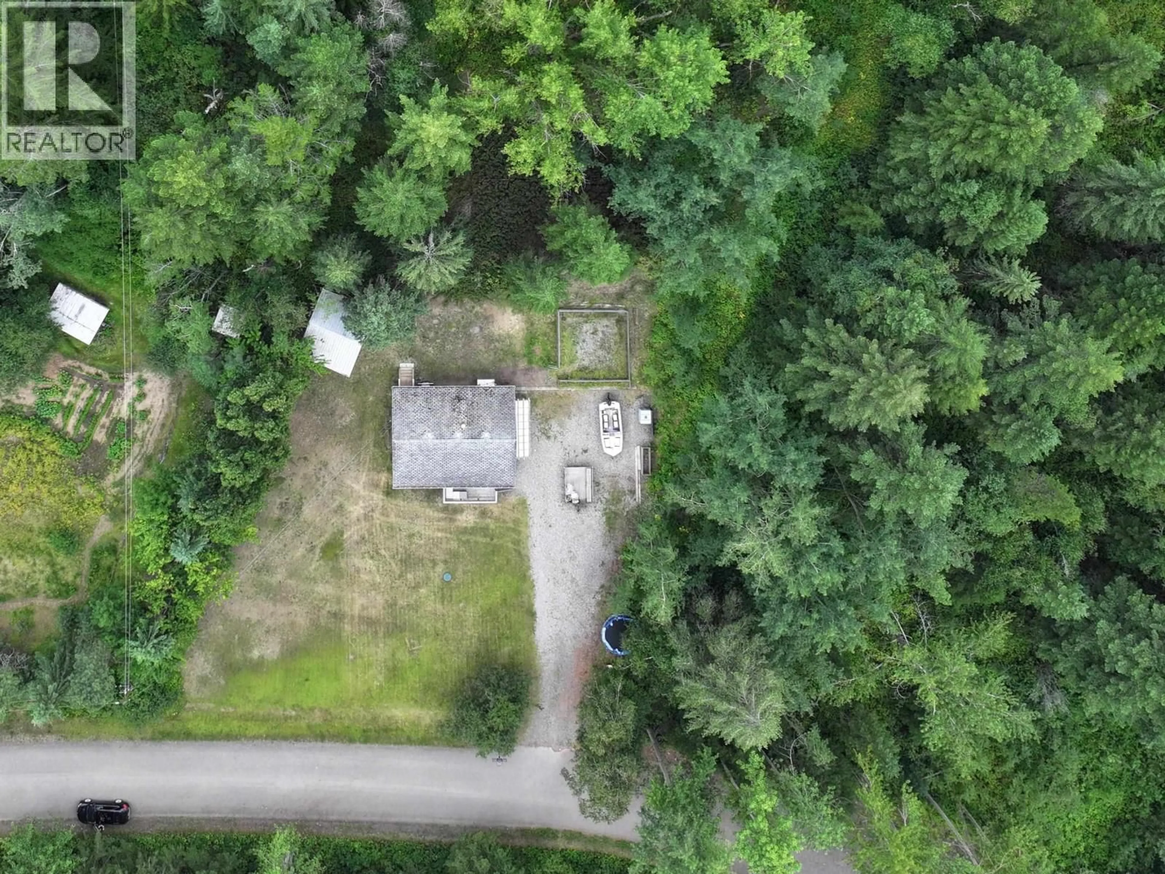 A pic from outside/outdoor area/front of a property/back of a property/a pic from drone, forest/trees view for 442 AMSBAUGH ROAD, Quesnel British Columbia V2J5N7