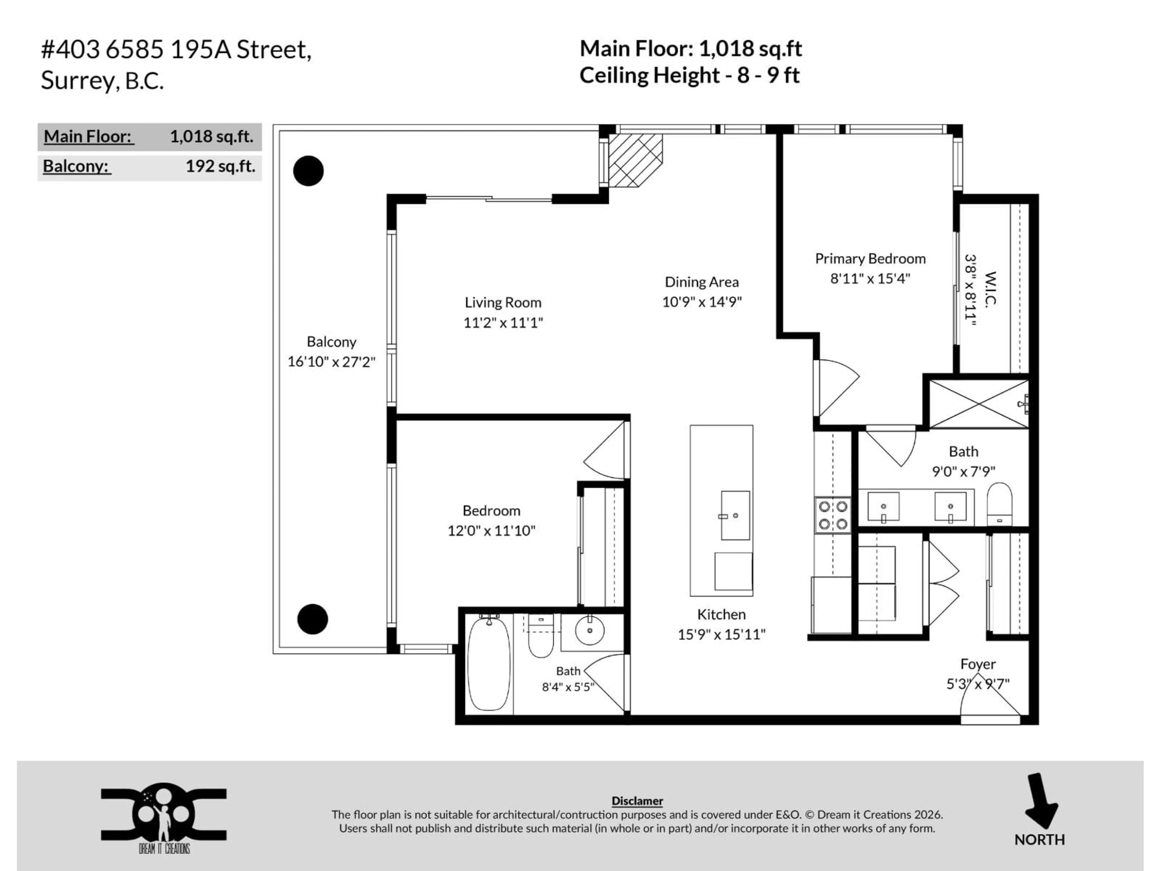 Floor plan for 403 - 6585 195A STREET, Surrey British Columbia V4N6Y9