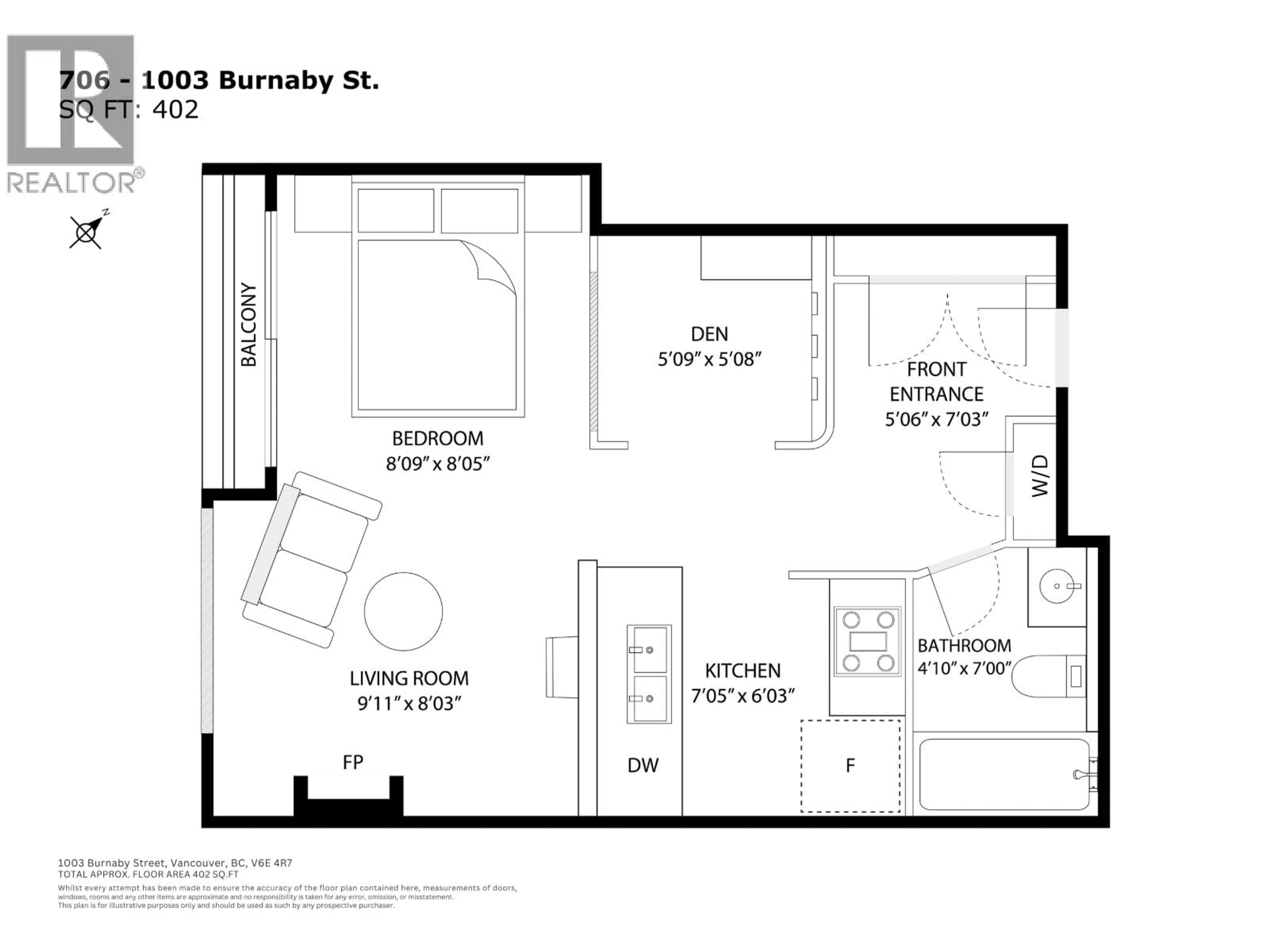 Floor plan for 706 - 1003 BURNABY STREET, Vancouver British Columbia V6E4R7