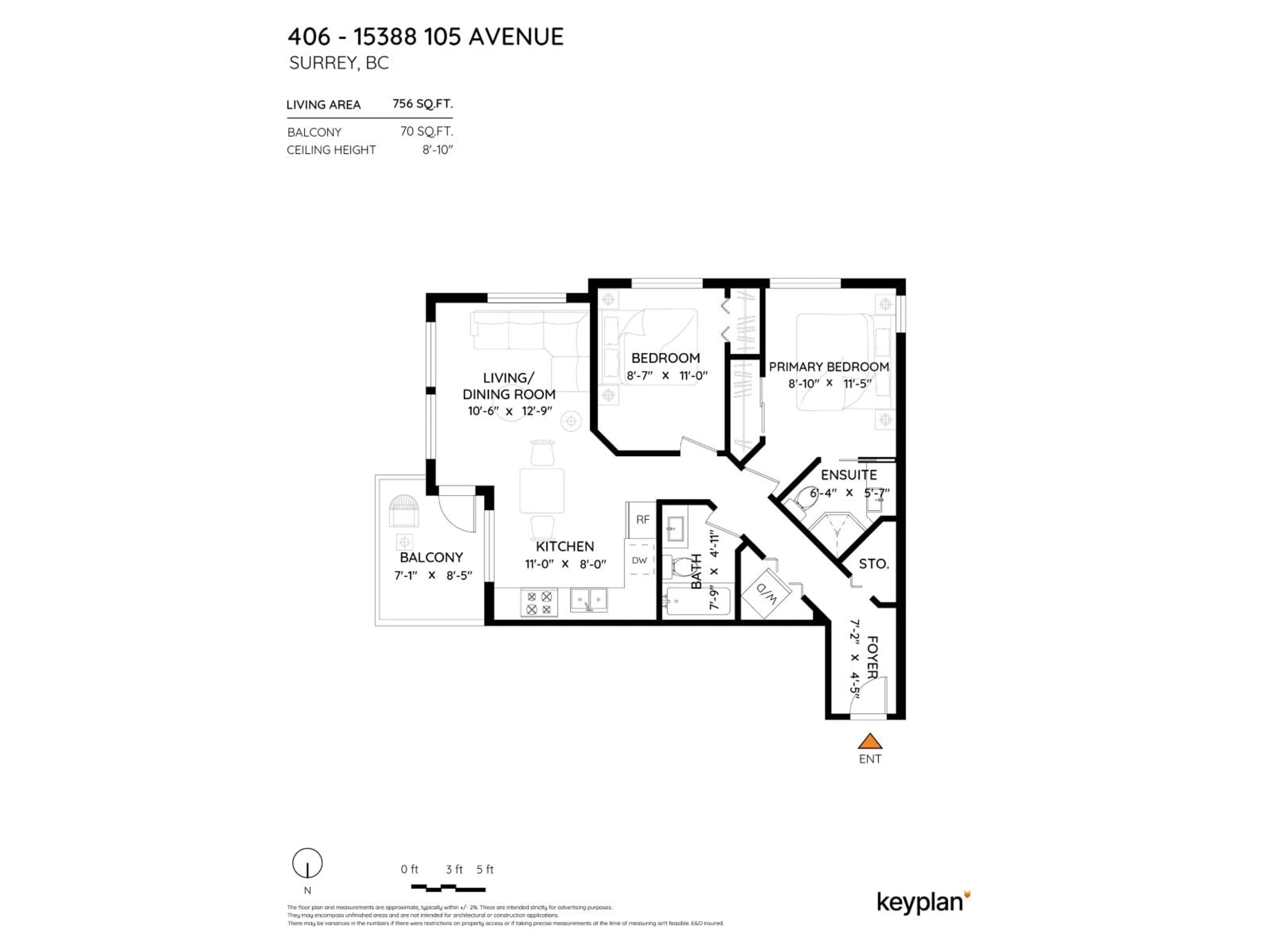 Floor plan for 406 - 15388 105 AVENUE, Surrey British Columbia V3R0C4