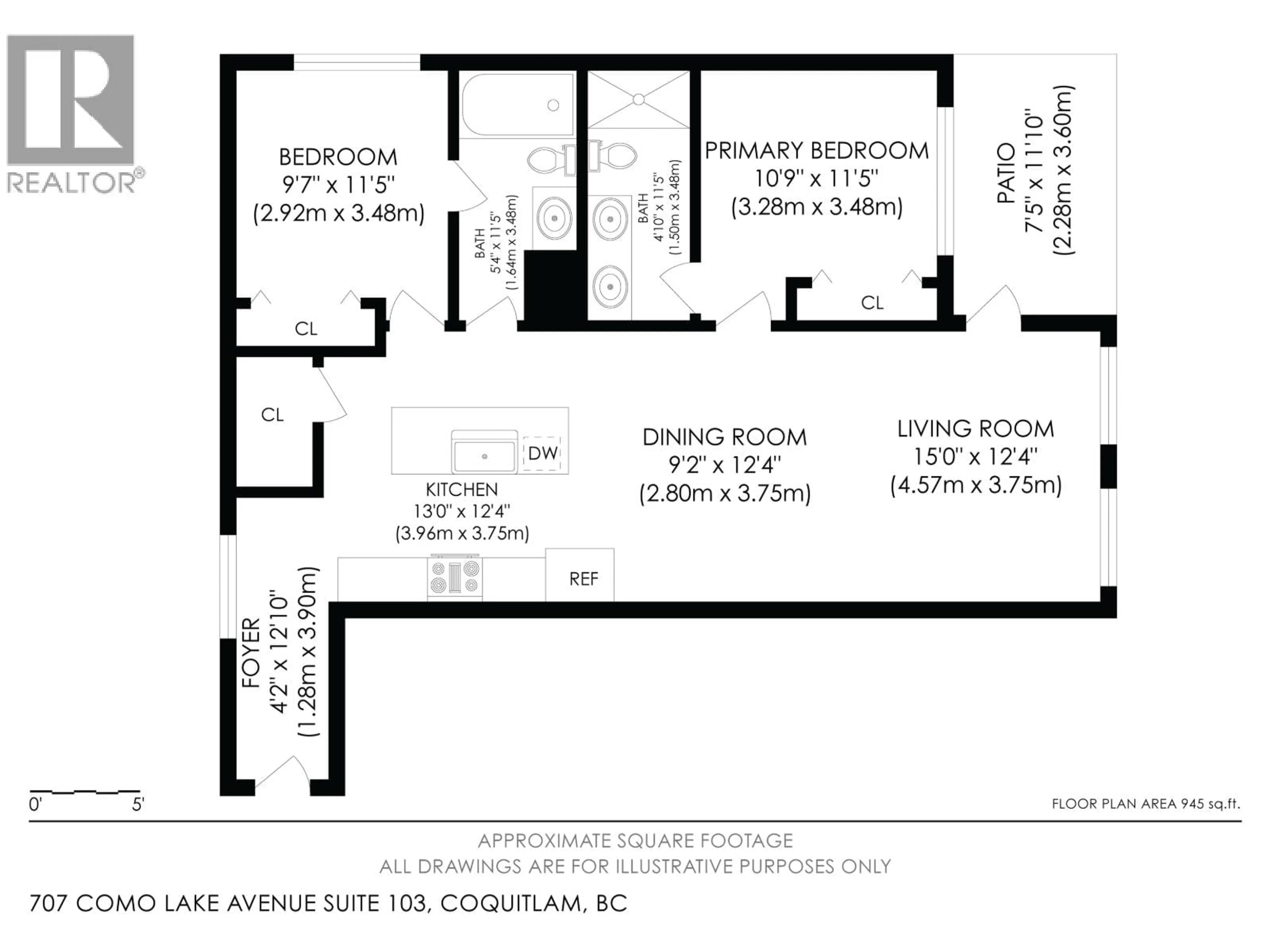 Floor plan for 103 - 707 COMO LAKE AVENUE, Coquitlam British Columbia V3J0J5