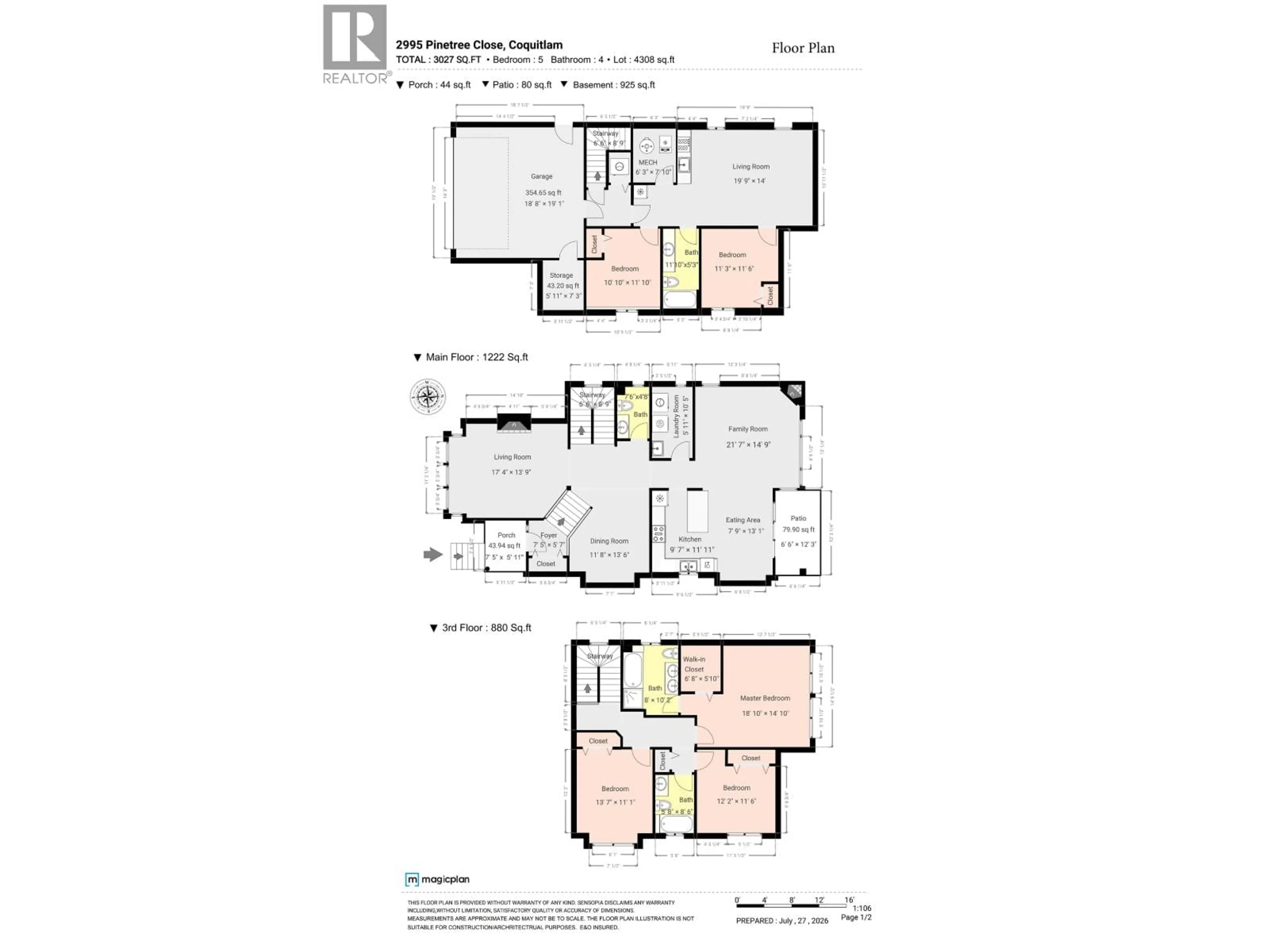 Floor plan for 2995 PINETREE CLOSE, Coquitlam British Columbia V3E2Z5