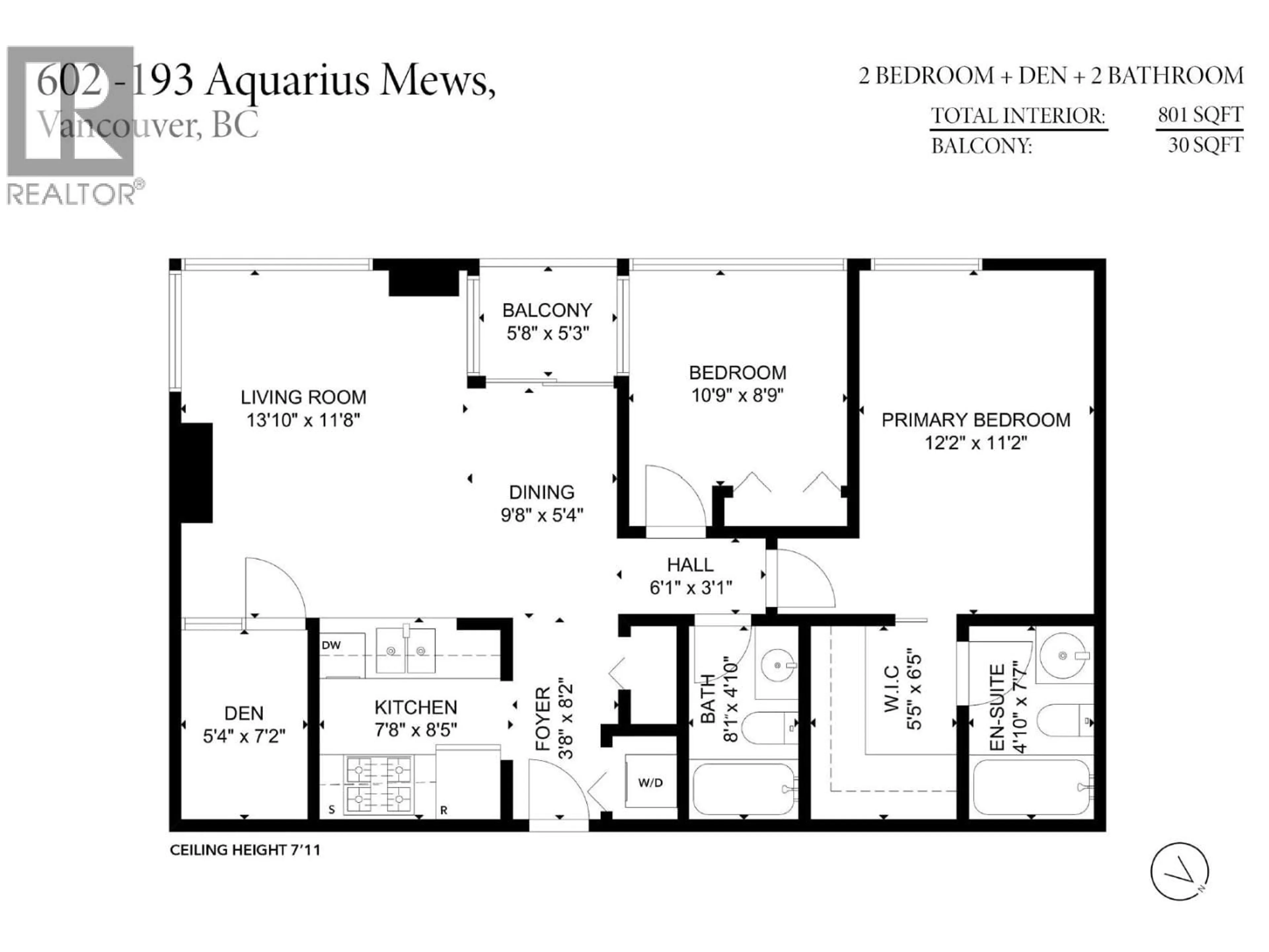 Floor plan for 602 - 193 AQUARIUS MEWS, Vancouver British Columbia V6Z2Z2