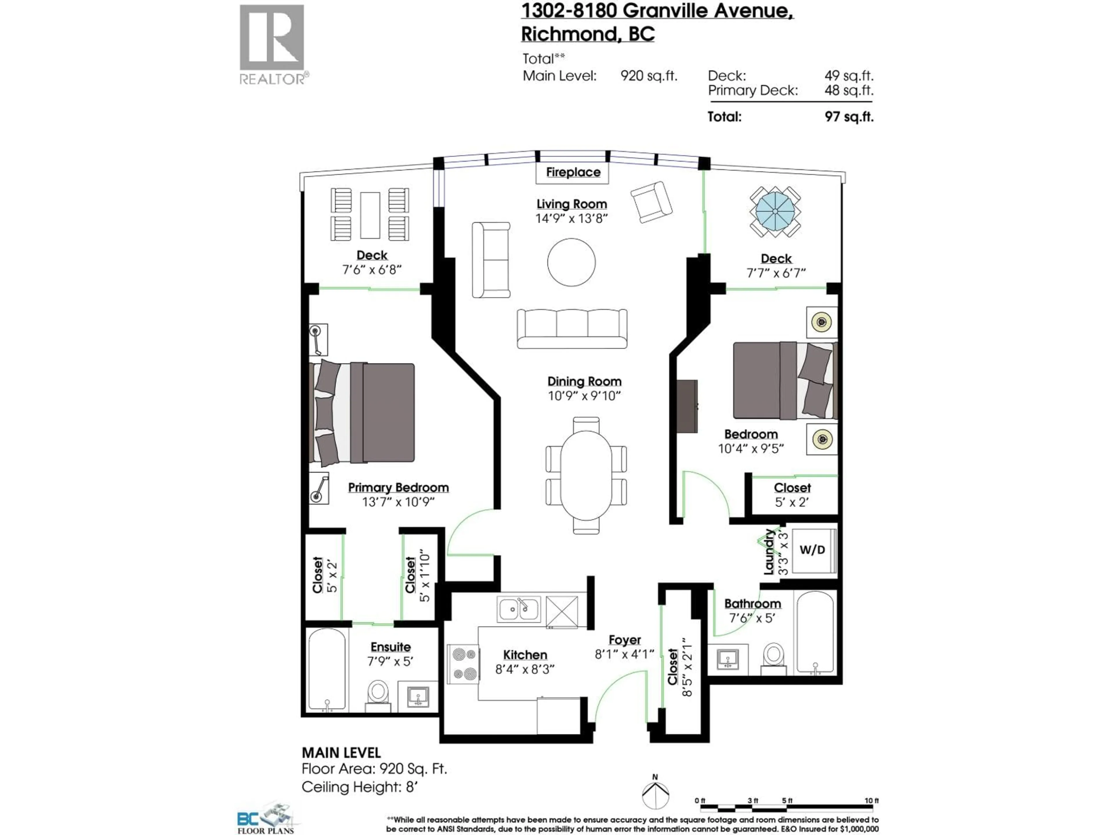 Floor plan for 1302 - 8180 GRANVILLE AVENUE, Richmond British Columbia V6Y4G1